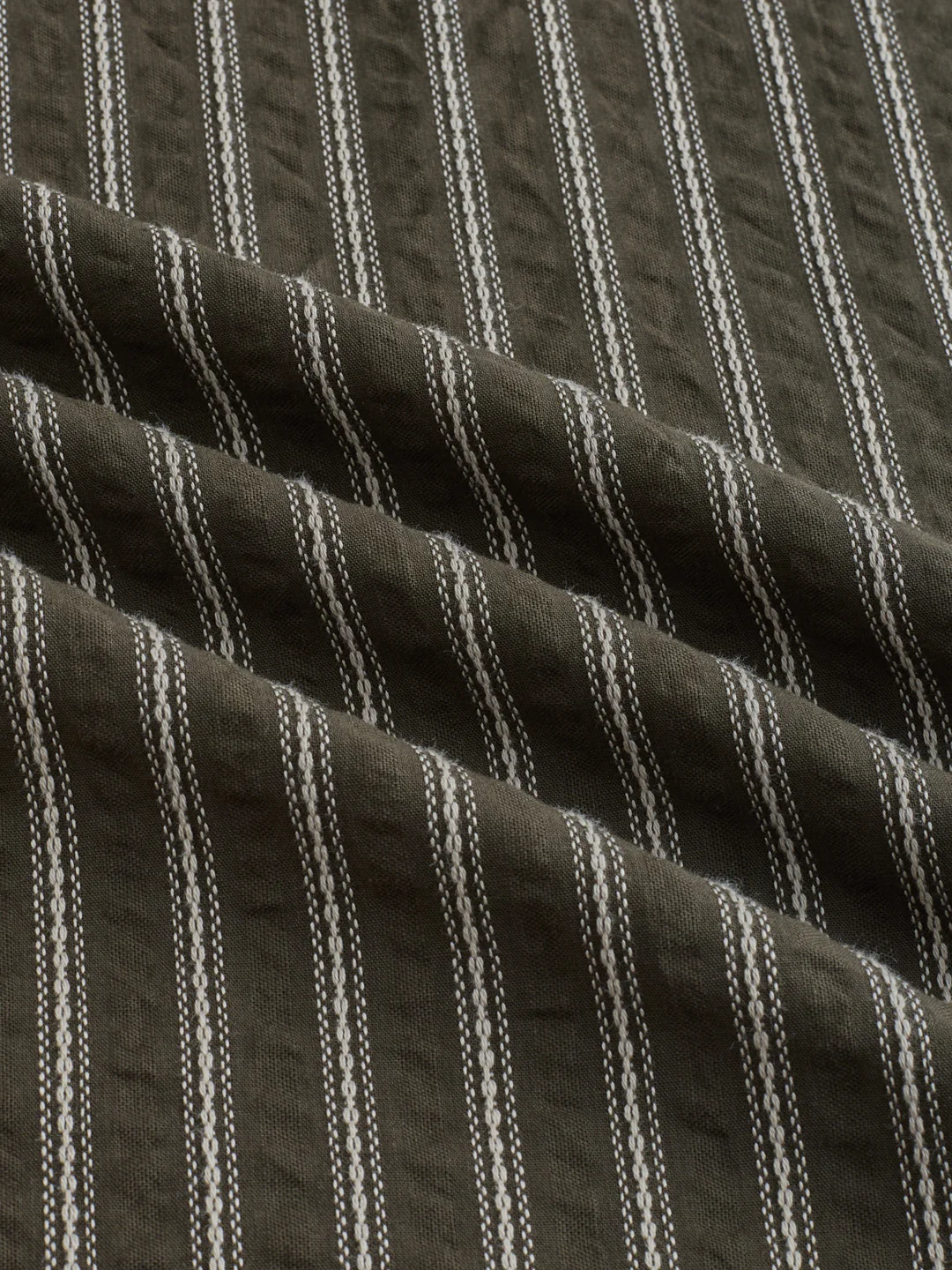 Elegant Olive Motif Seersucker Striped Embroidered Kurta - Image 3