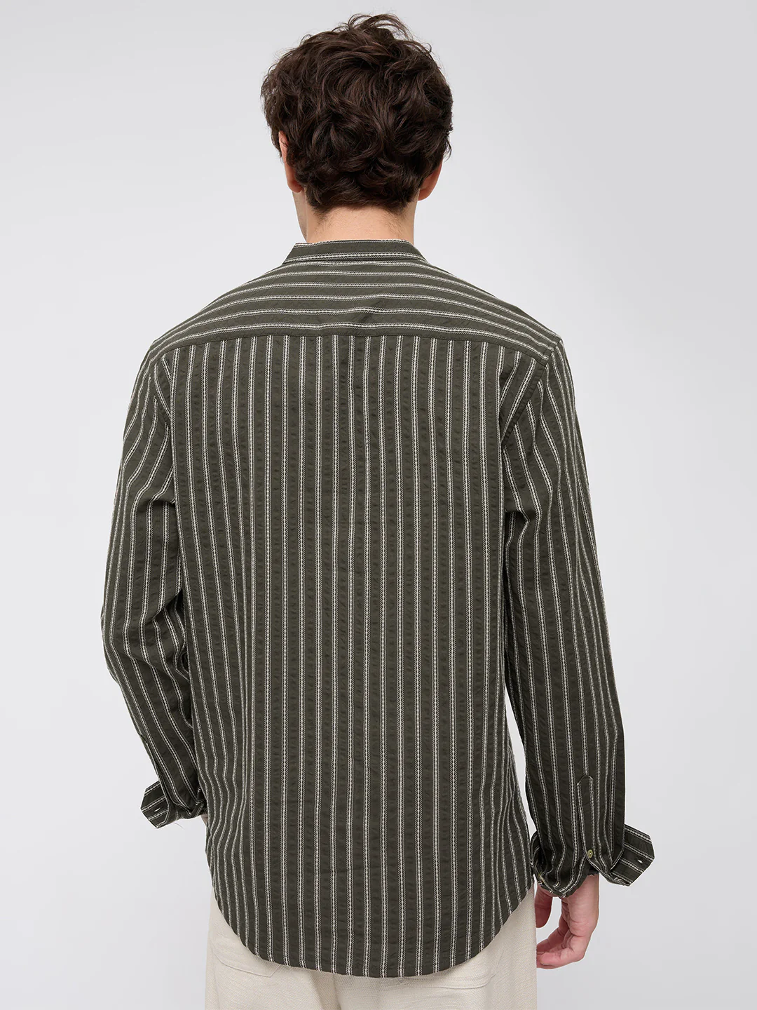 Elegant Olive Motif Seersucker Striped Embroidered Kurta - Image 8