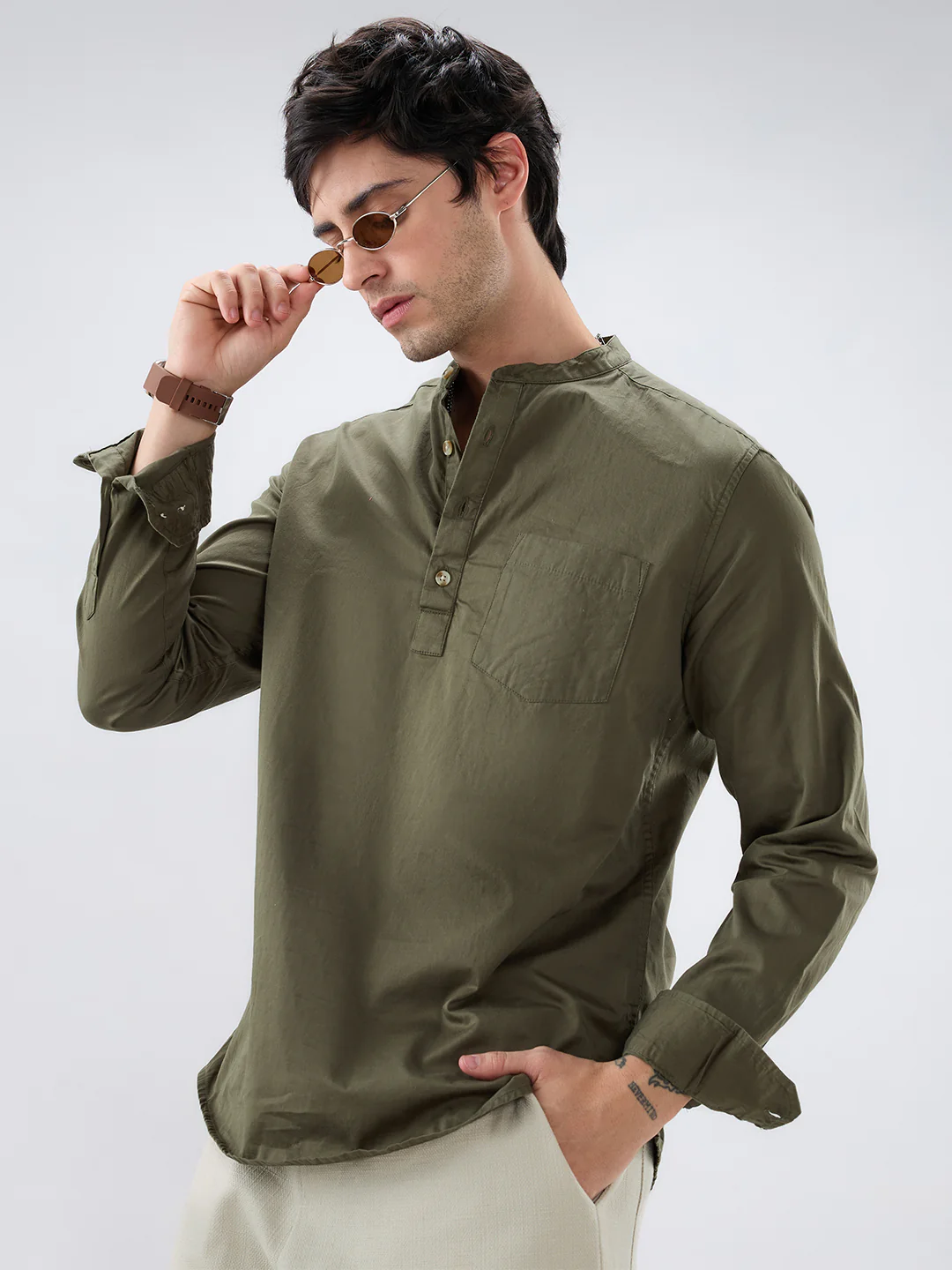Elegant Olive Poplin Kurta - Image 2