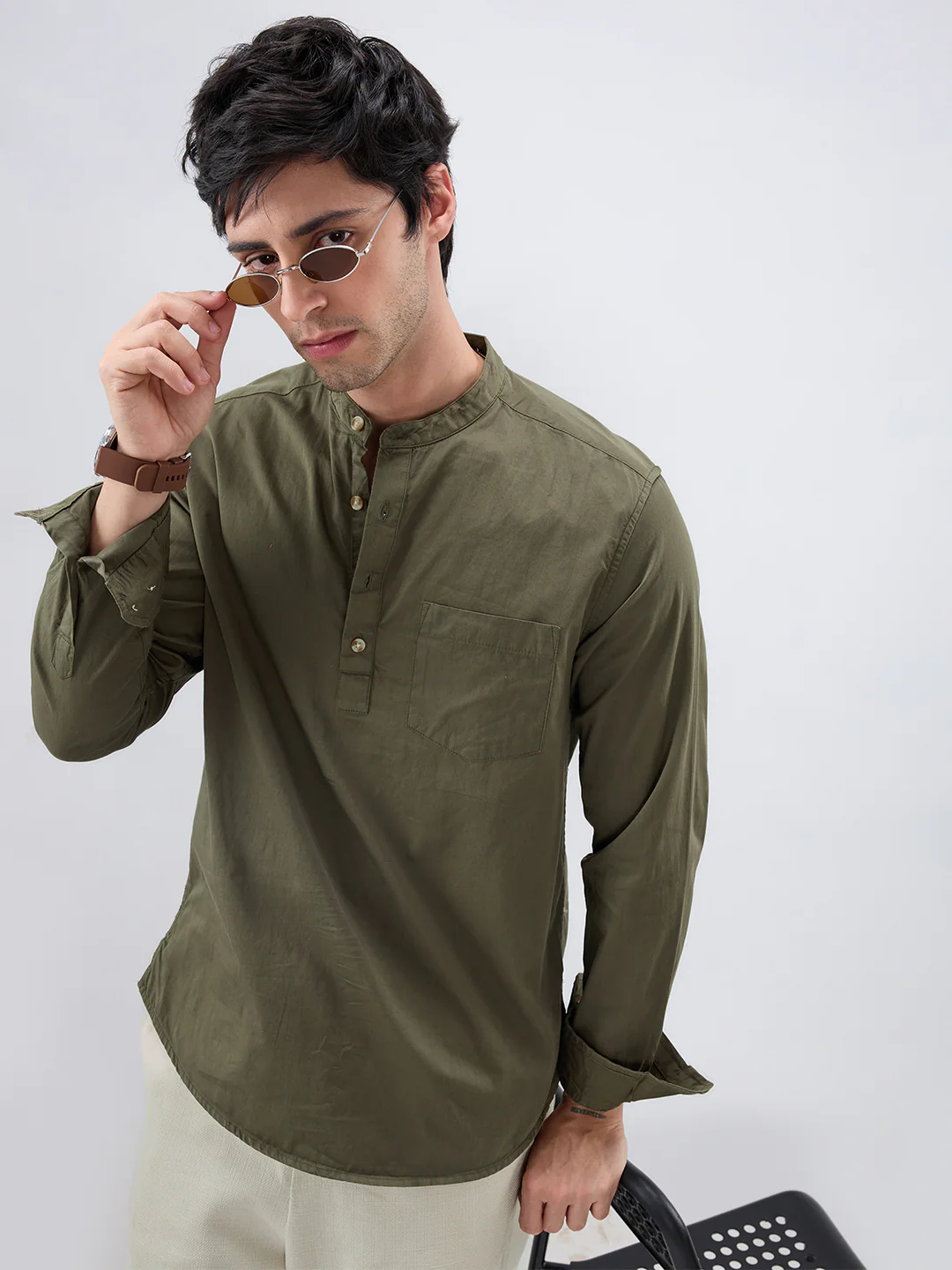 Elegant Olive Poplin Kurta - Image 4