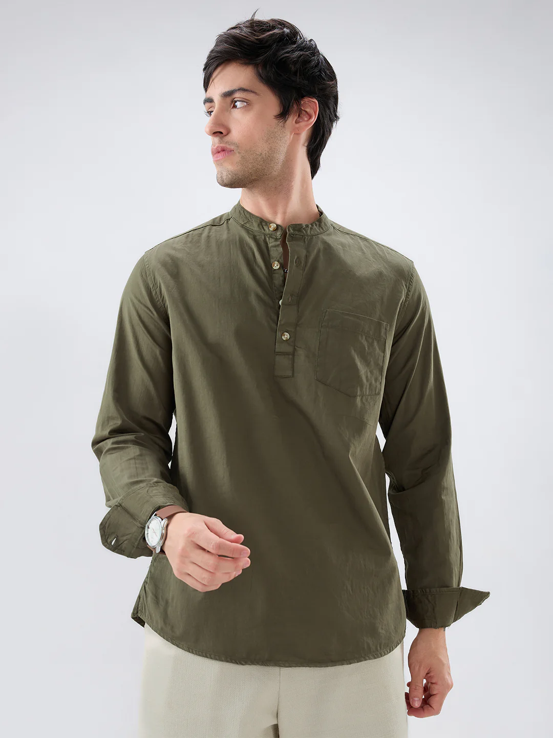 Elegant Olive Poplin Kurta - Image 5