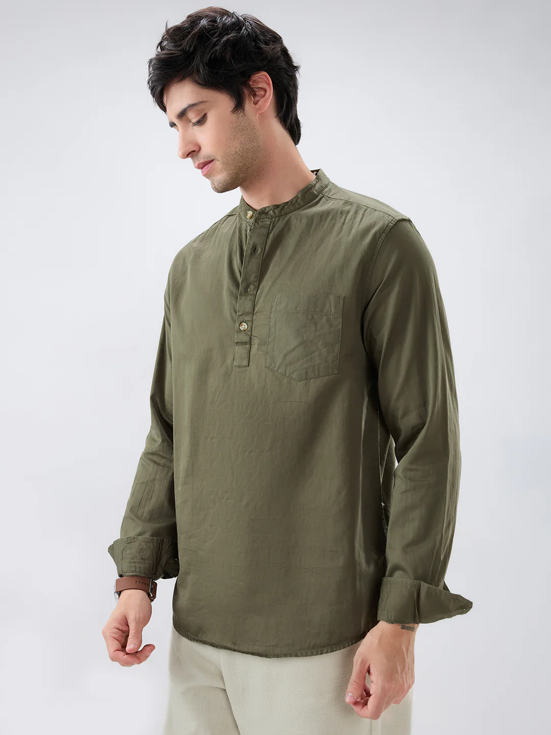 Elegant Olive Poplin Kurta - Image 6