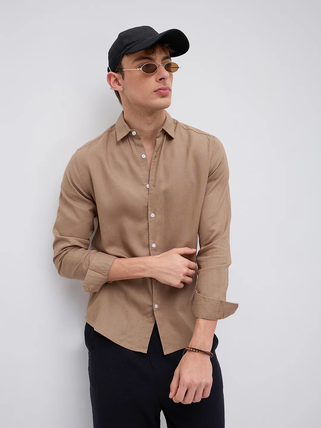 Elegant Pastel Brown Linen Blend Shirt