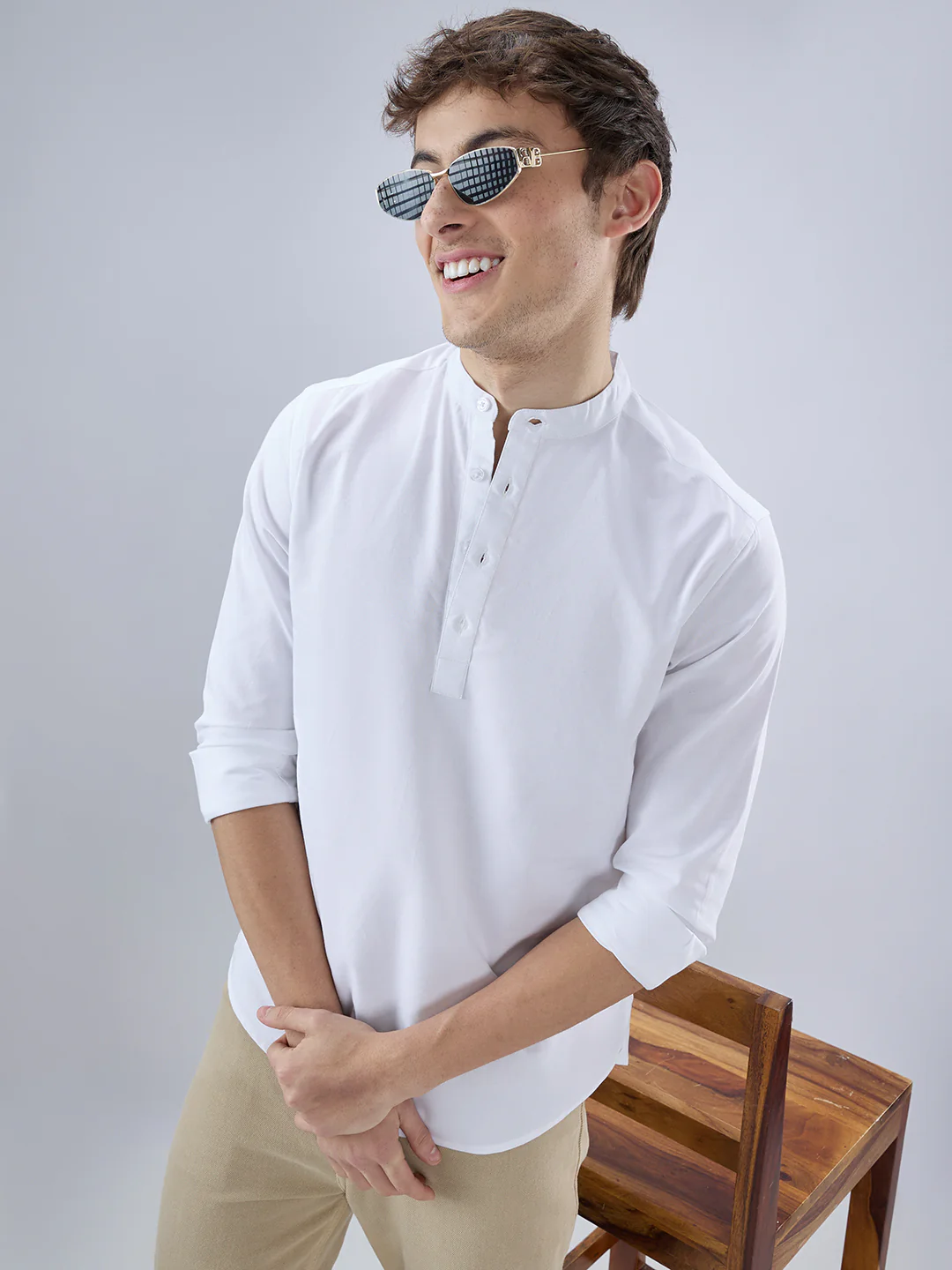 Elegant Pearl White Oxford Everyday Kurta - Image 2
