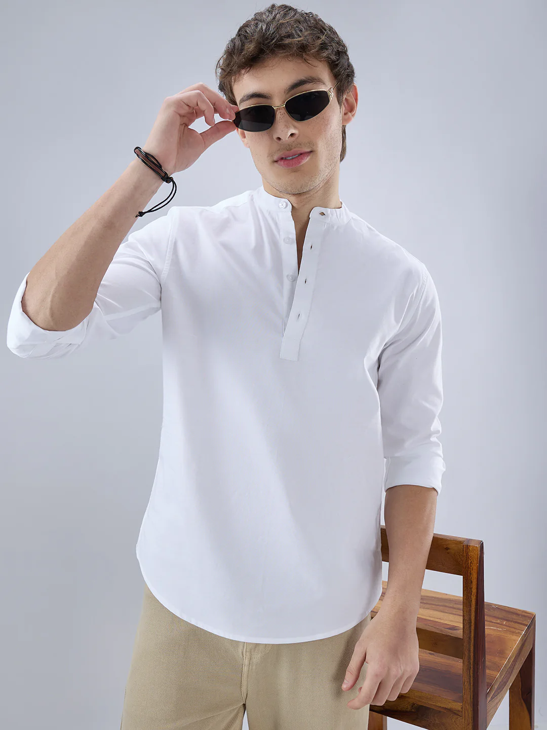 Elegant Pearl White Oxford Everyday Kurta - Image 4