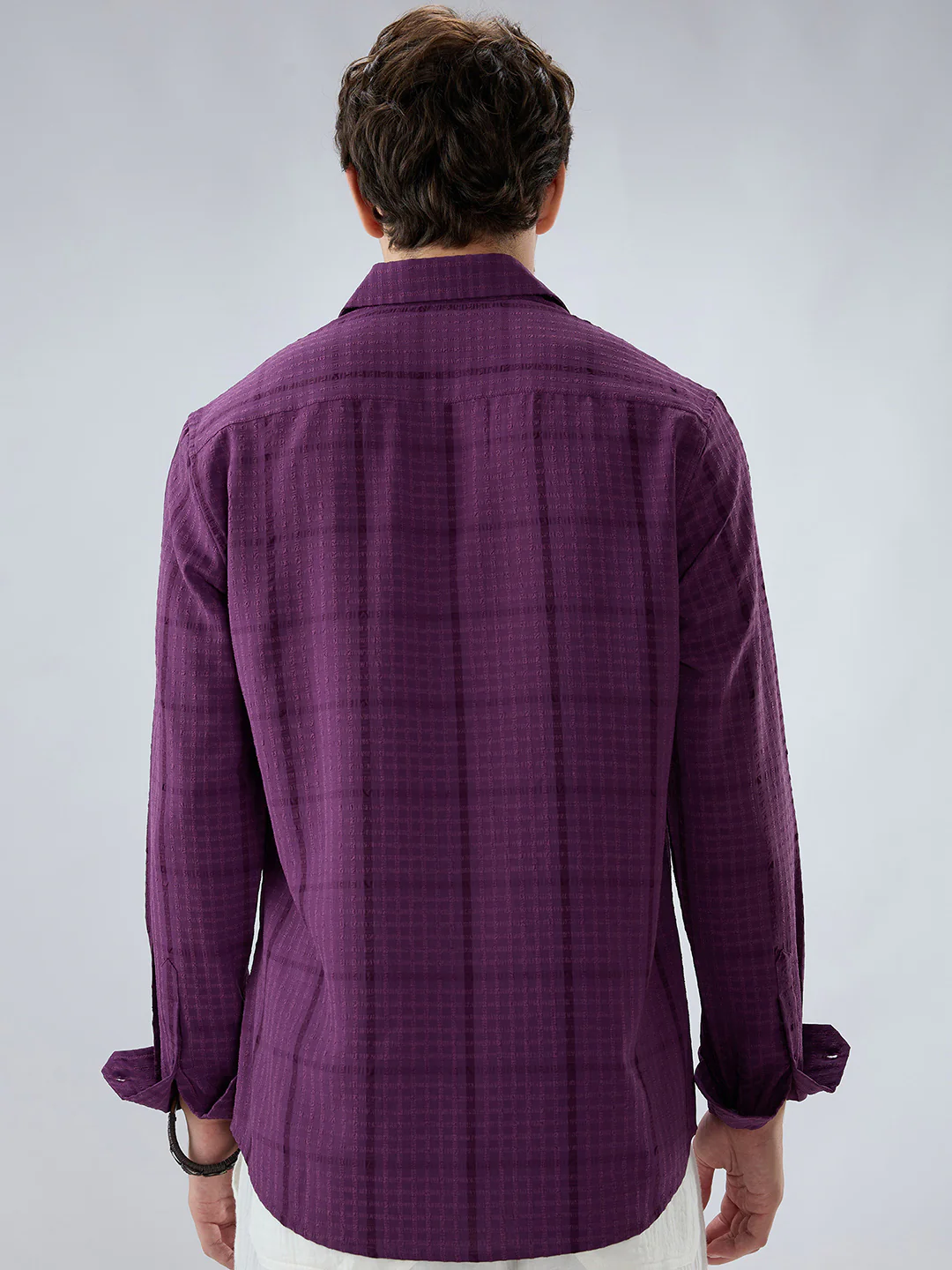 Elegant Plum Micro Checks Textured Shirt - Image 7