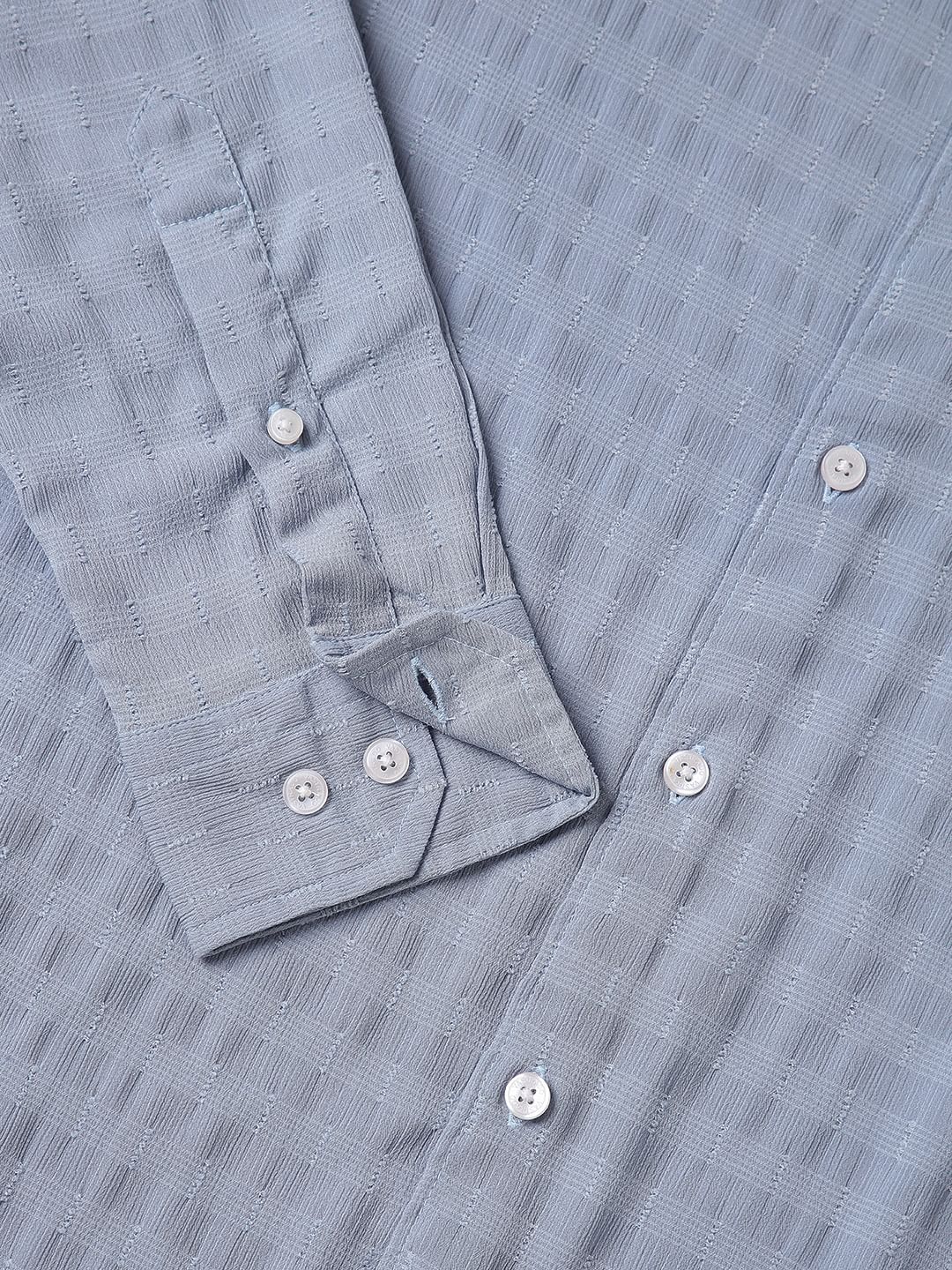 Elegant Powder Blue Dobby Striped Shirt - Image 3