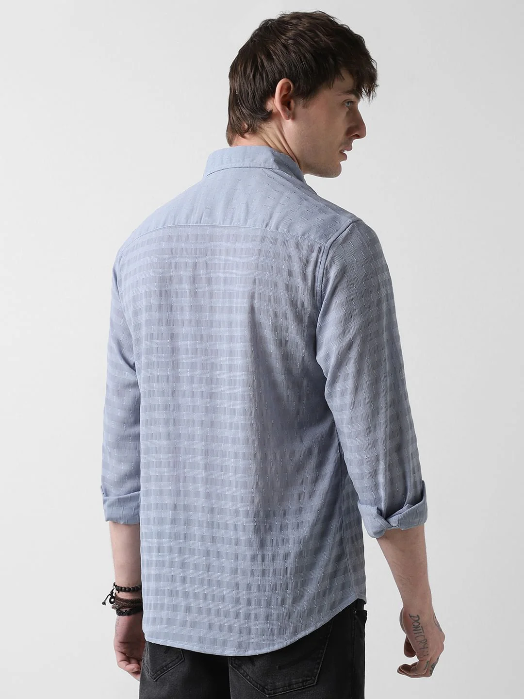 Elegant Powder Blue Dobby Striped Shirt - Image 7