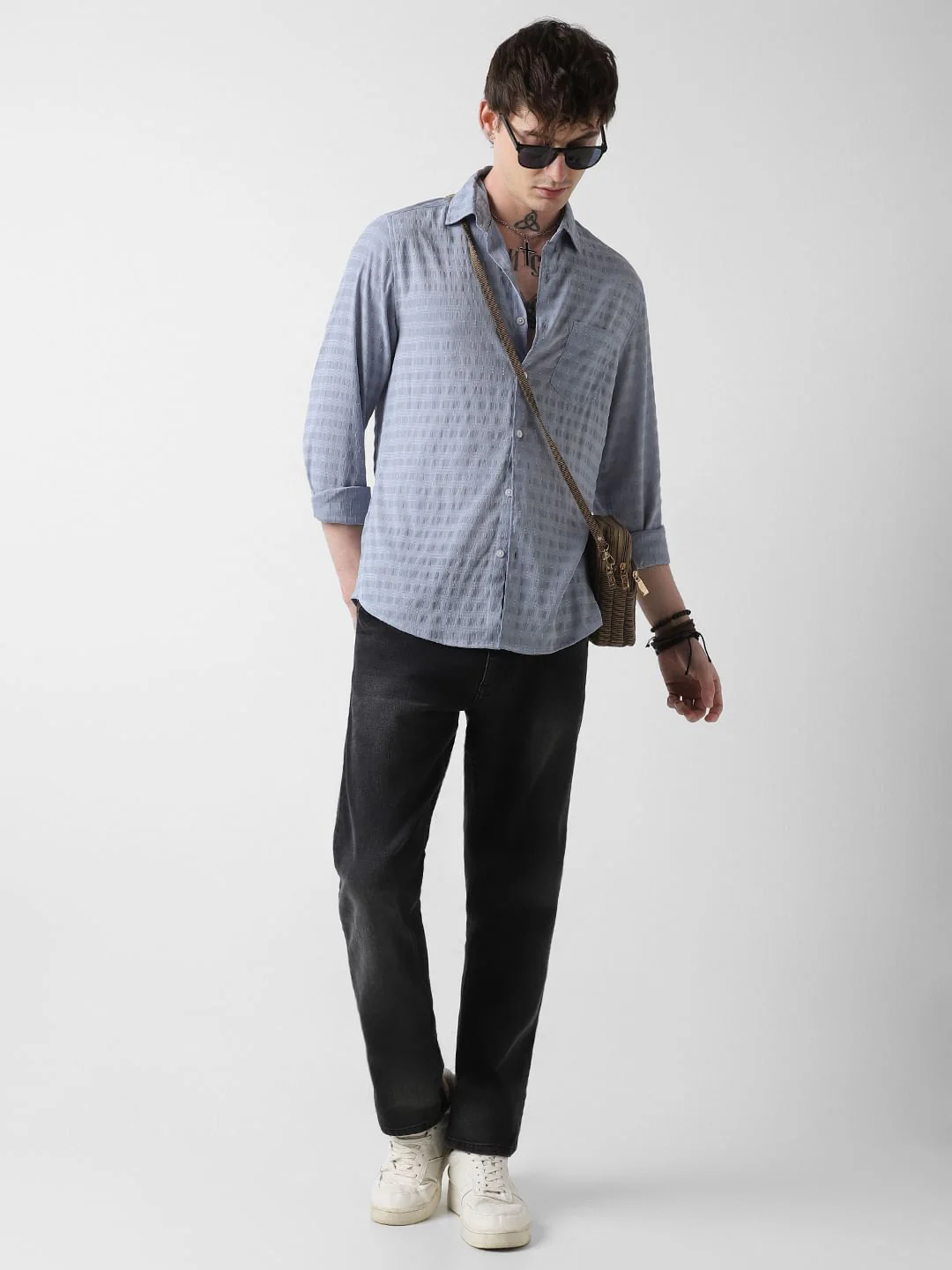 Elegant Powder Blue Dobby Striped Shirt - Image 8