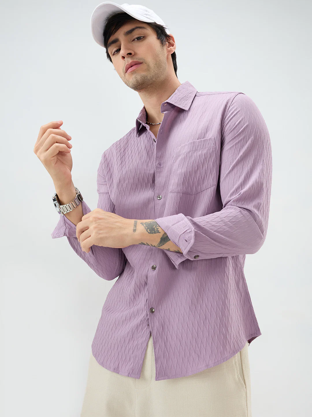 Elegant Purpureus Crinkled Jacquard Shirt - Image 2