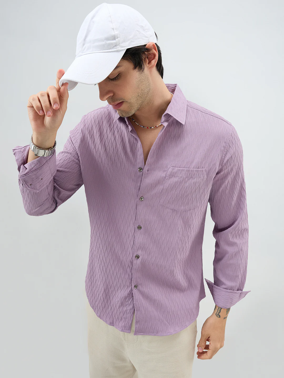 Elegant Purpureus Crinkled Jacquard Shirt - Image 4