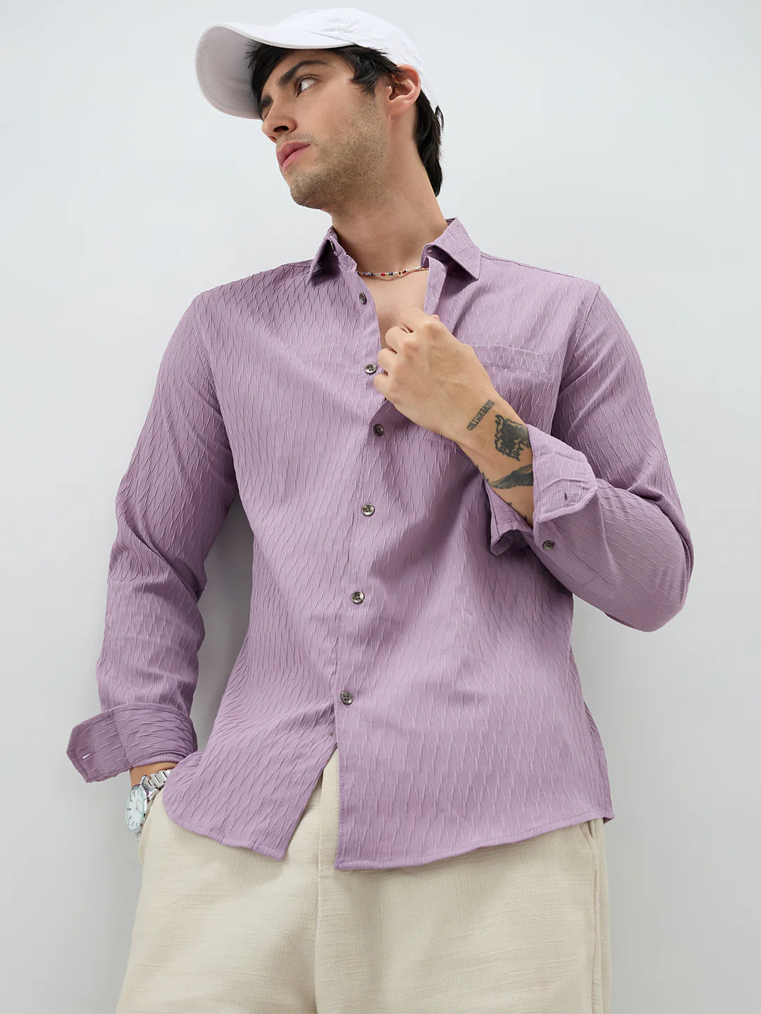 Elegant Purpureus Crinkled Jacquard Shirt - Image 5