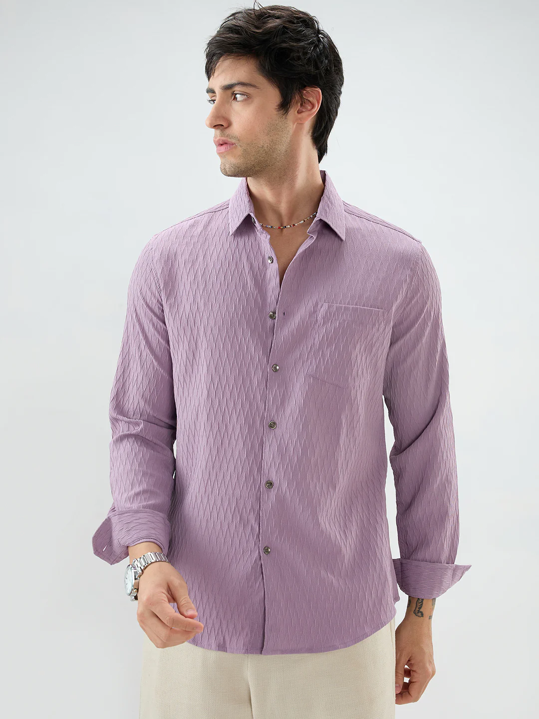 Elegant Purpureus Crinkled Jacquard Shirt - Image 6