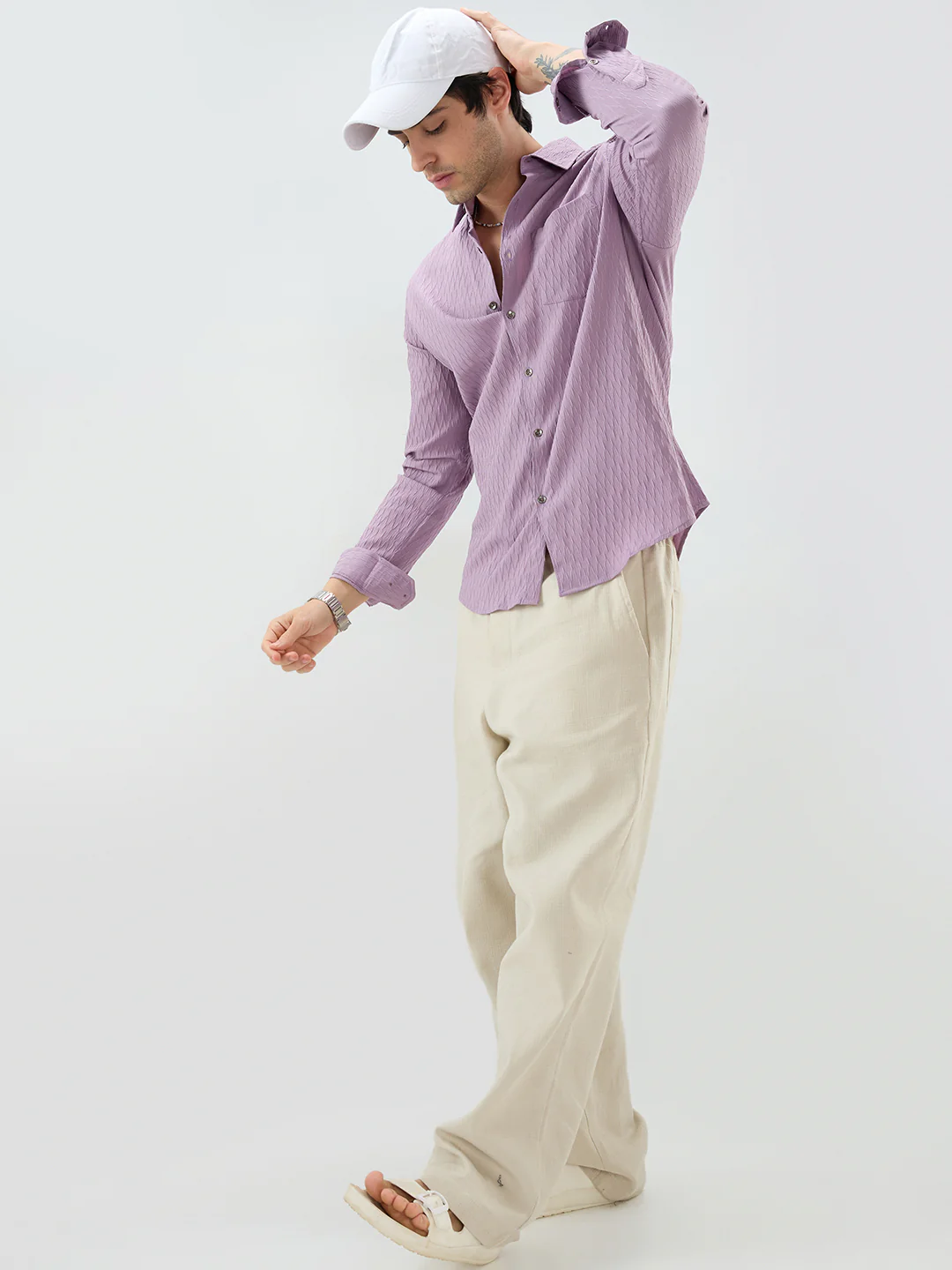 Elegant Purpureus Crinkled Jacquard Shirt - Image 8