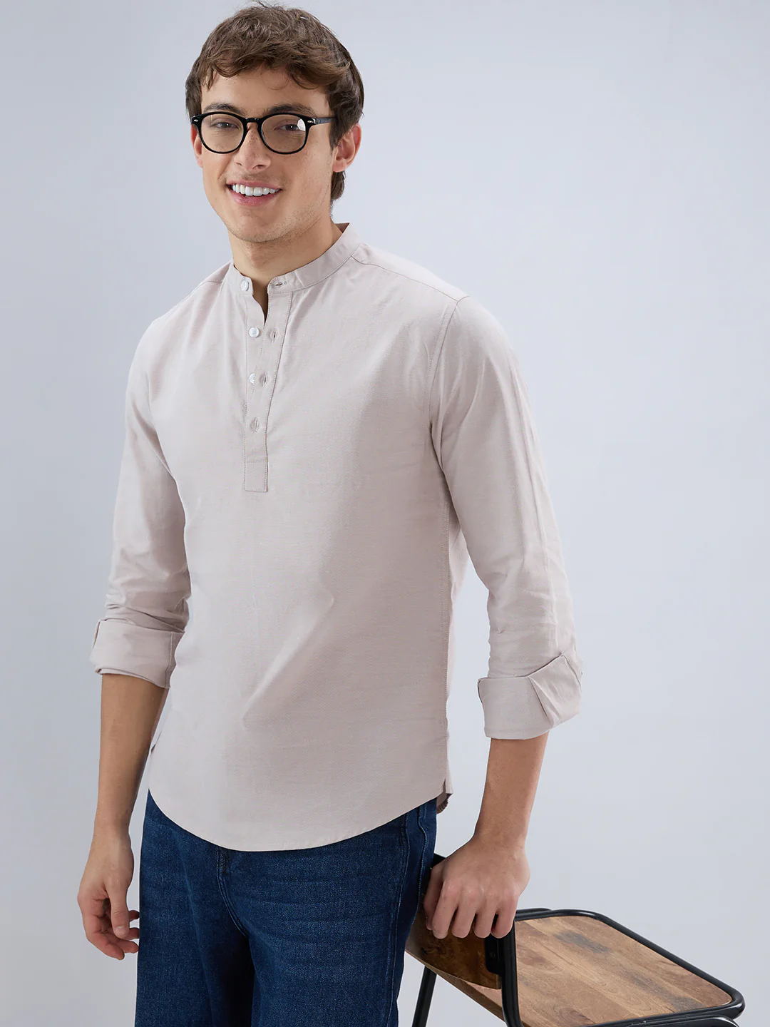 Elegant Sand Beige Oxford Everyday Kurta - Image 4