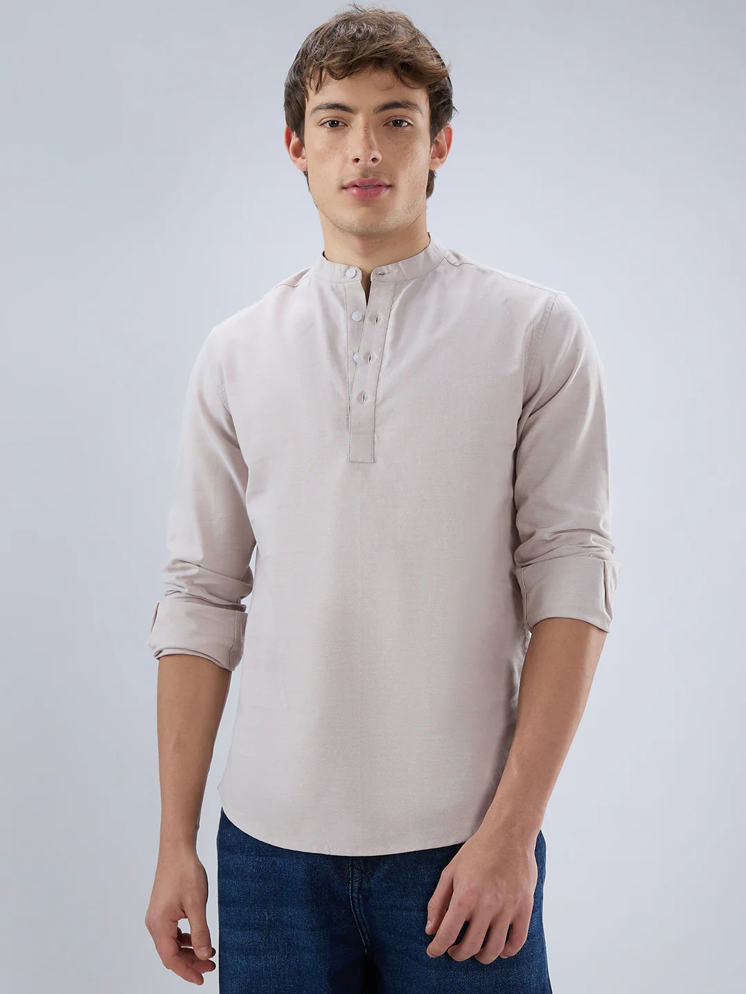 Elegant Sand Beige Oxford Everyday Kurta - Image 5