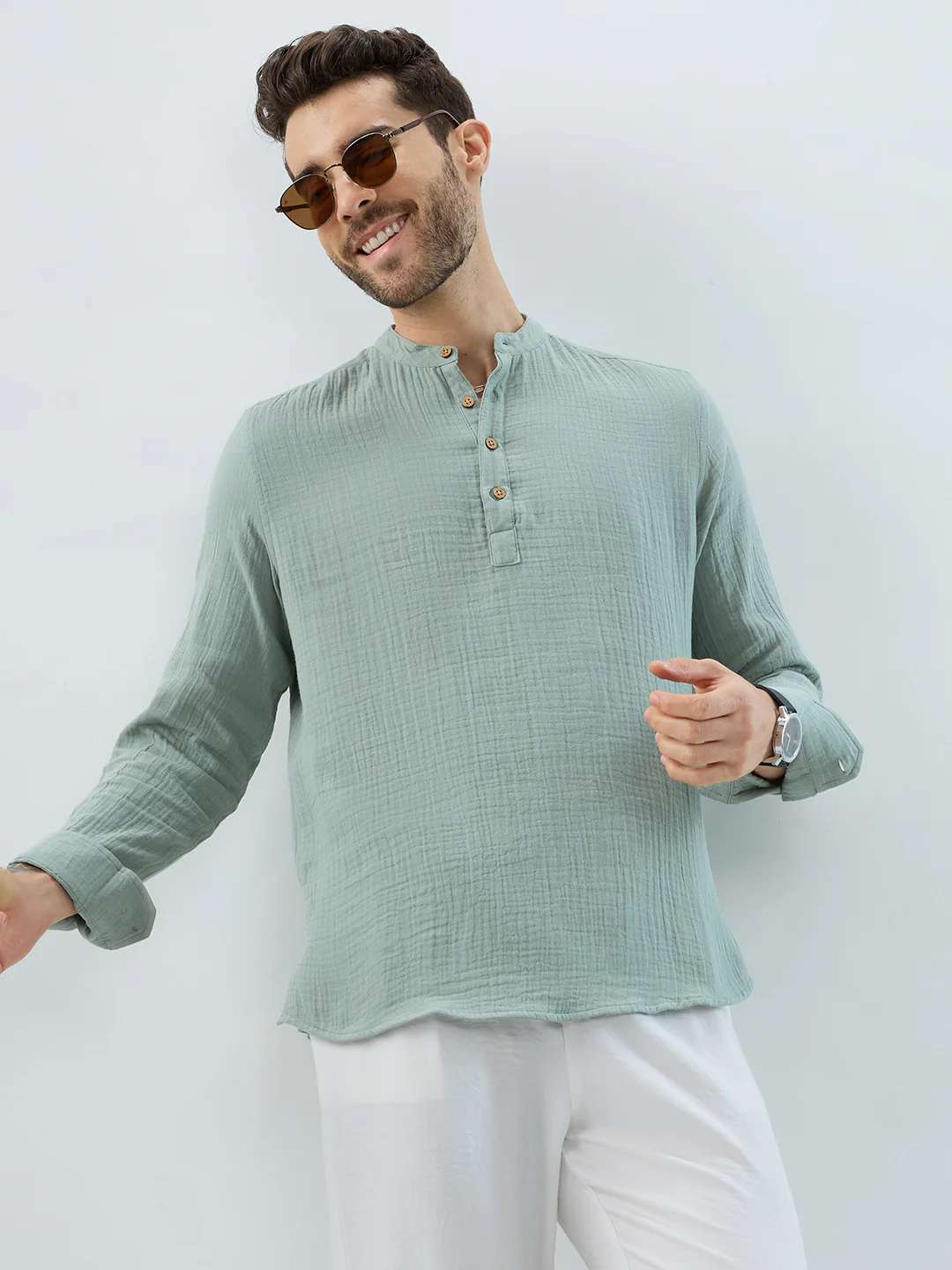 Elegant Seafoam Green Double Cloth Kurta - Image 2