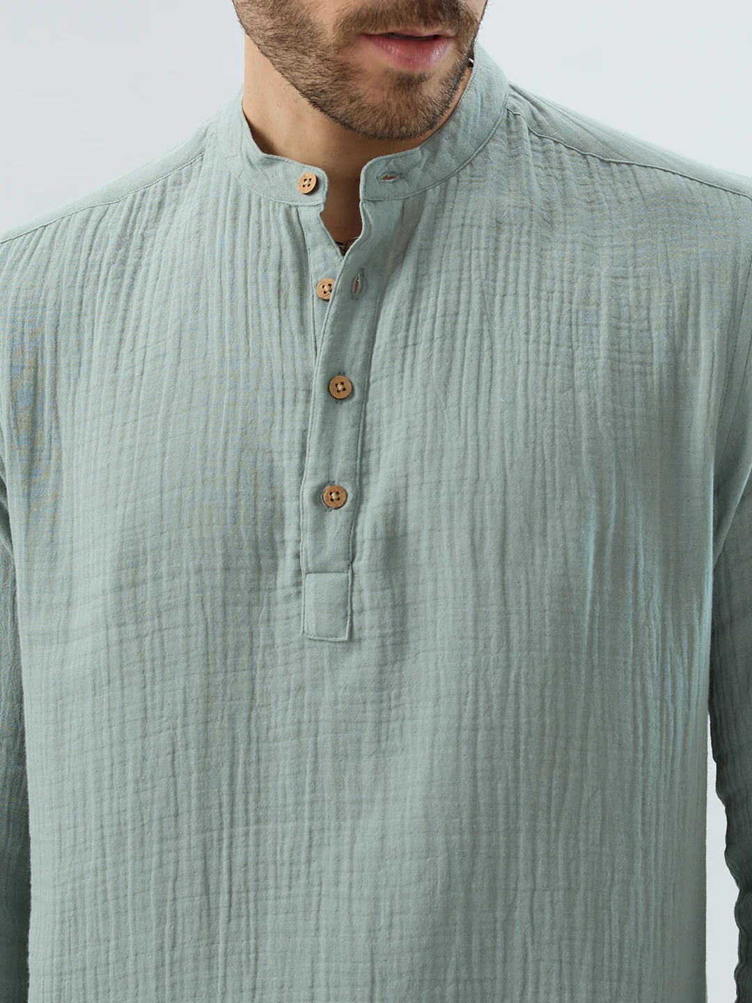 Elegant Seafoam Green Double Cloth Kurta - Image 3