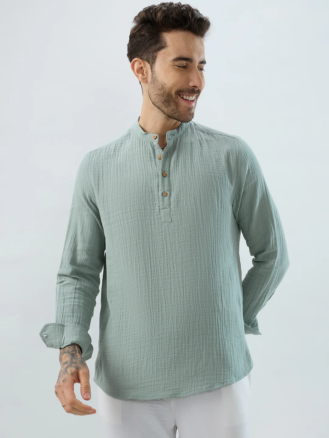 Elegant Seafoam Green Double Cloth Kurta - Image 4