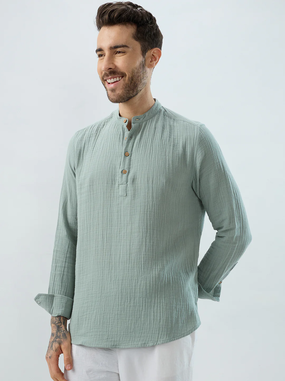 Elegant Seafoam Green Double Cloth Kurta - Image 5