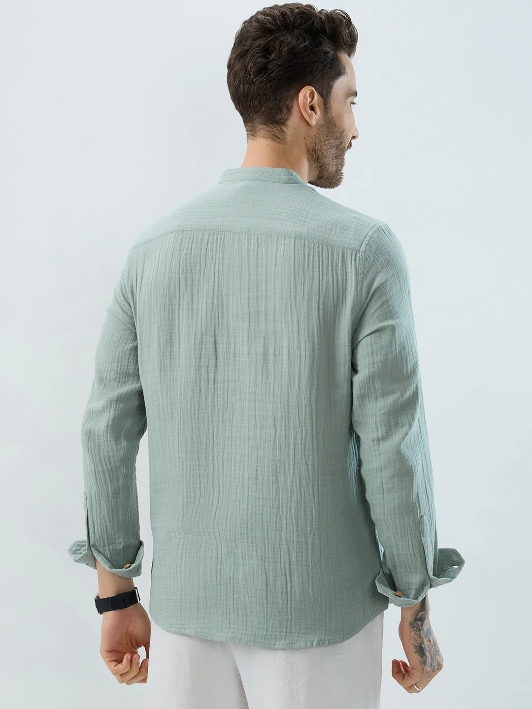 Elegant Seafoam Green Double Cloth Kurta - Image 6