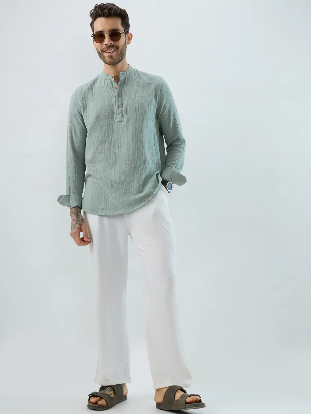 Elegant Seafoam Green Double Cloth Kurta - Image 7
