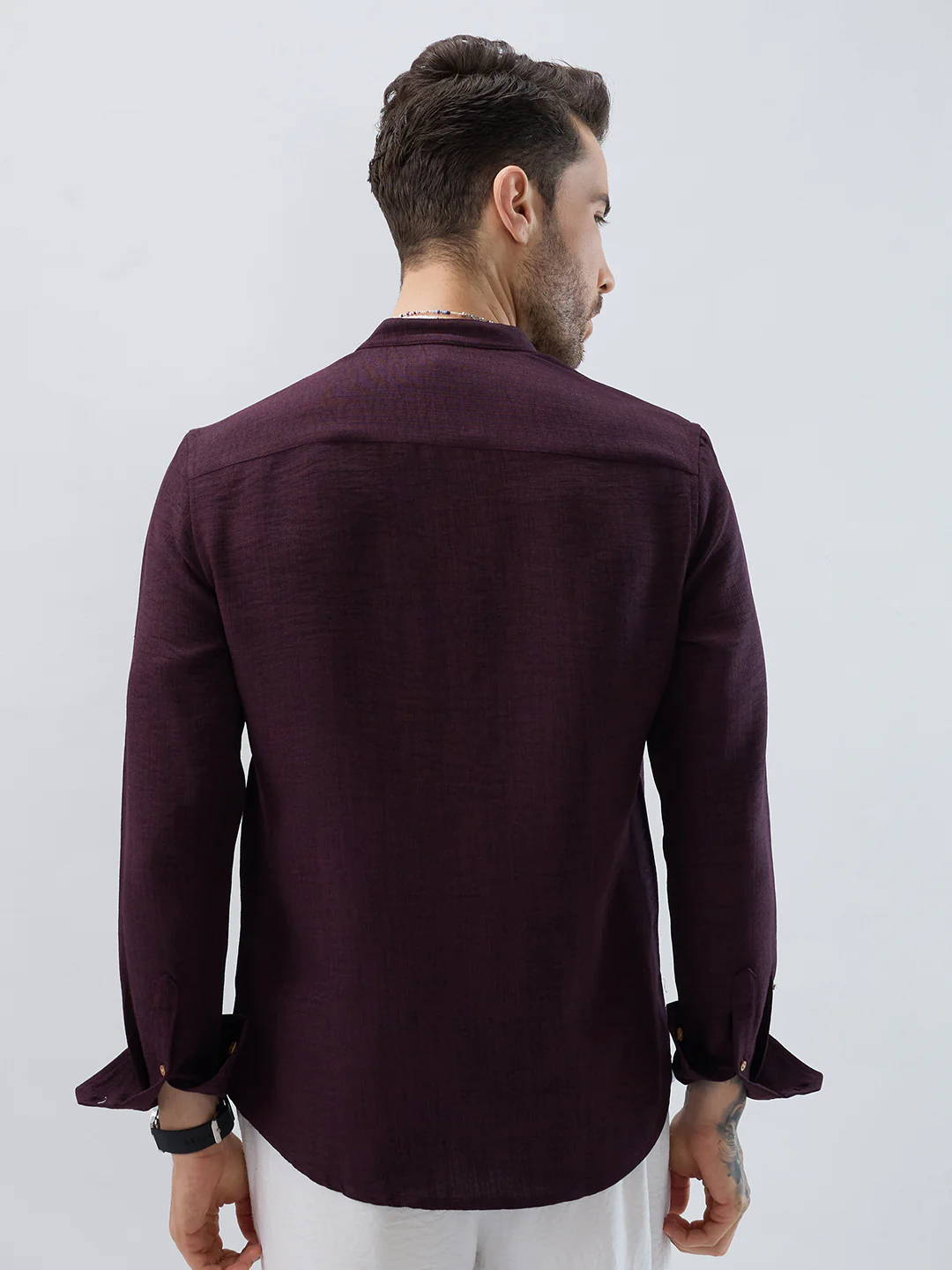 Elegant Slub Textued Plum Kurta - Image 6