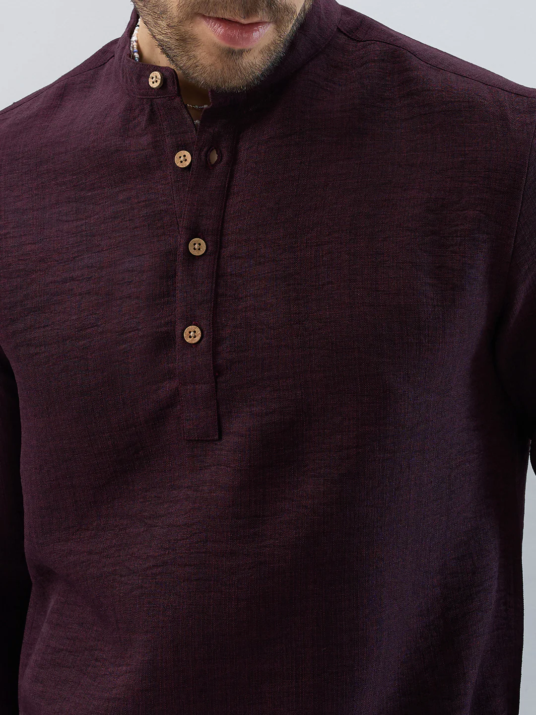 Elegant Slub Textued Plum Kurta - Image 8
