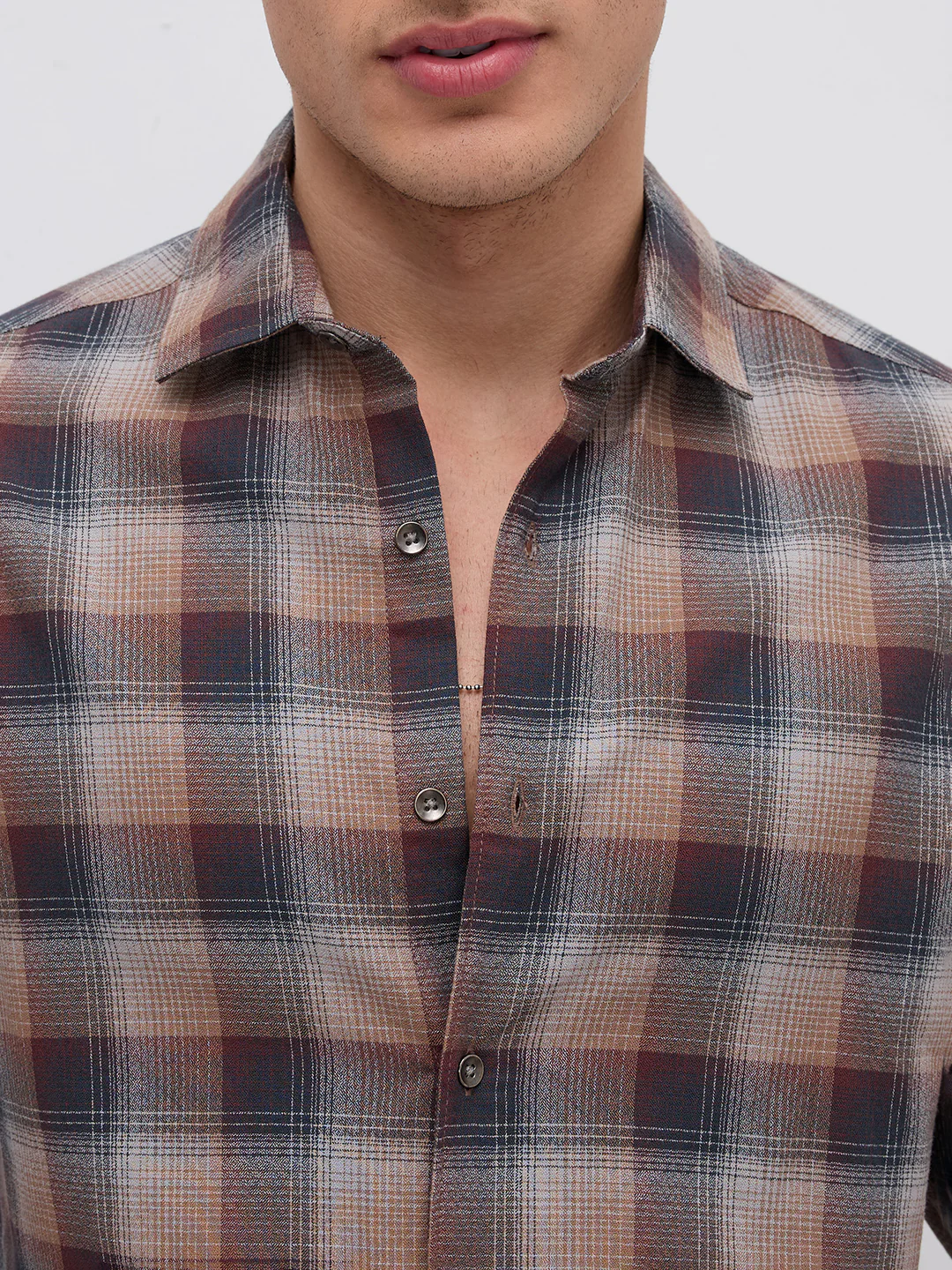 Elegant Smoked Brown Block Checks Everyday Shirt - Image 3