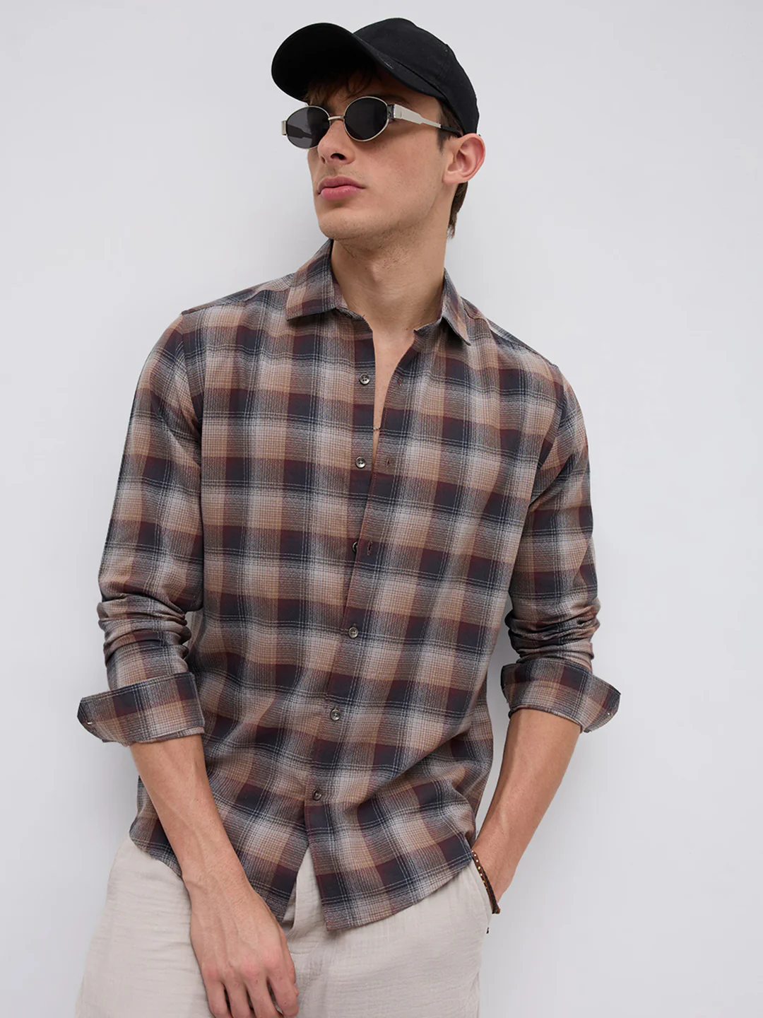 Elegant Smoked Brown Block Checks Everyday Shirt - Image 4