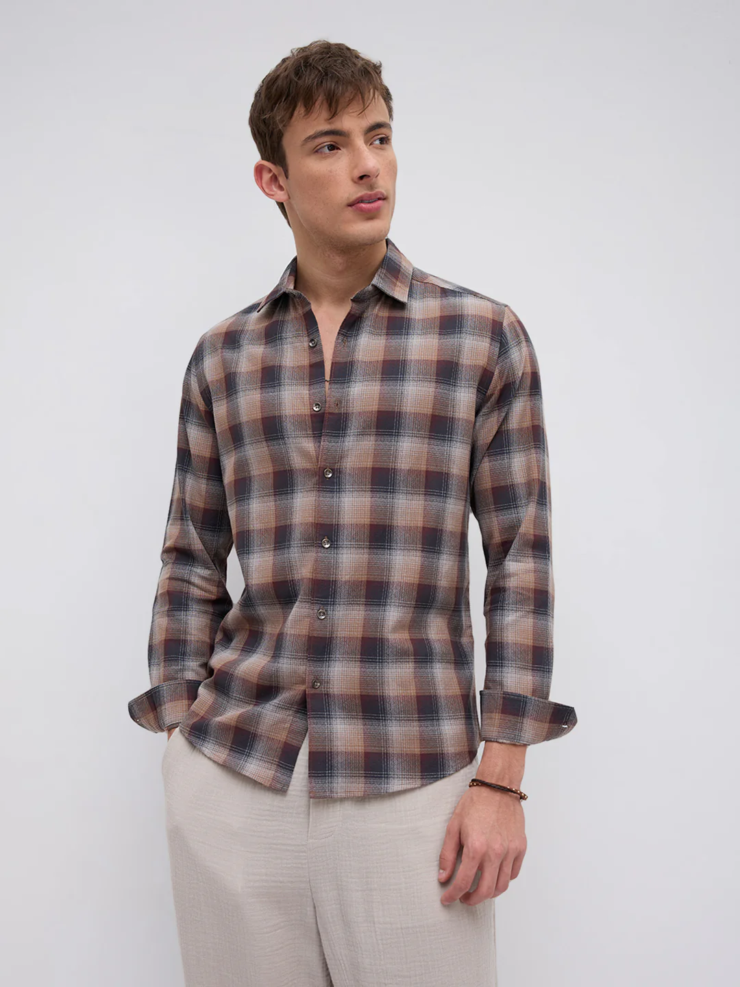 Elegant Smoked Brown Block Checks Everyday Shirt - Image 5