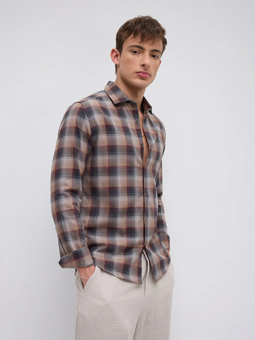 Elegant Smoked Brown Block Checks Everyday Shirt - Image 6