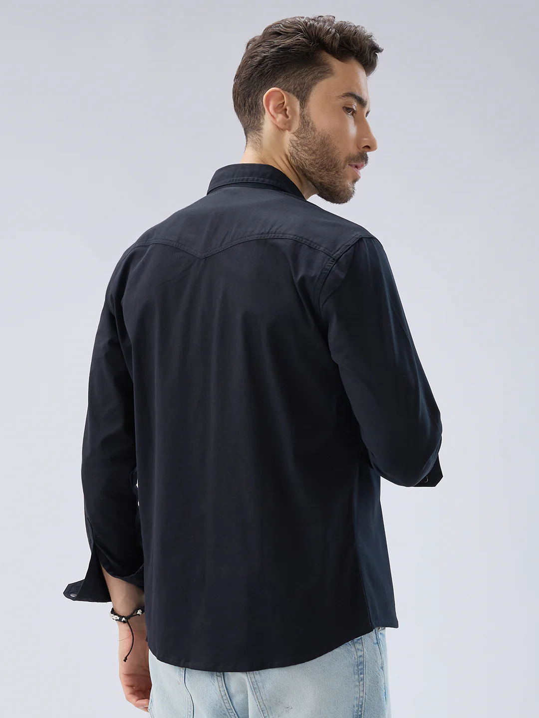 Elegant Solid Black Double Pocket Overshirt - Image 7