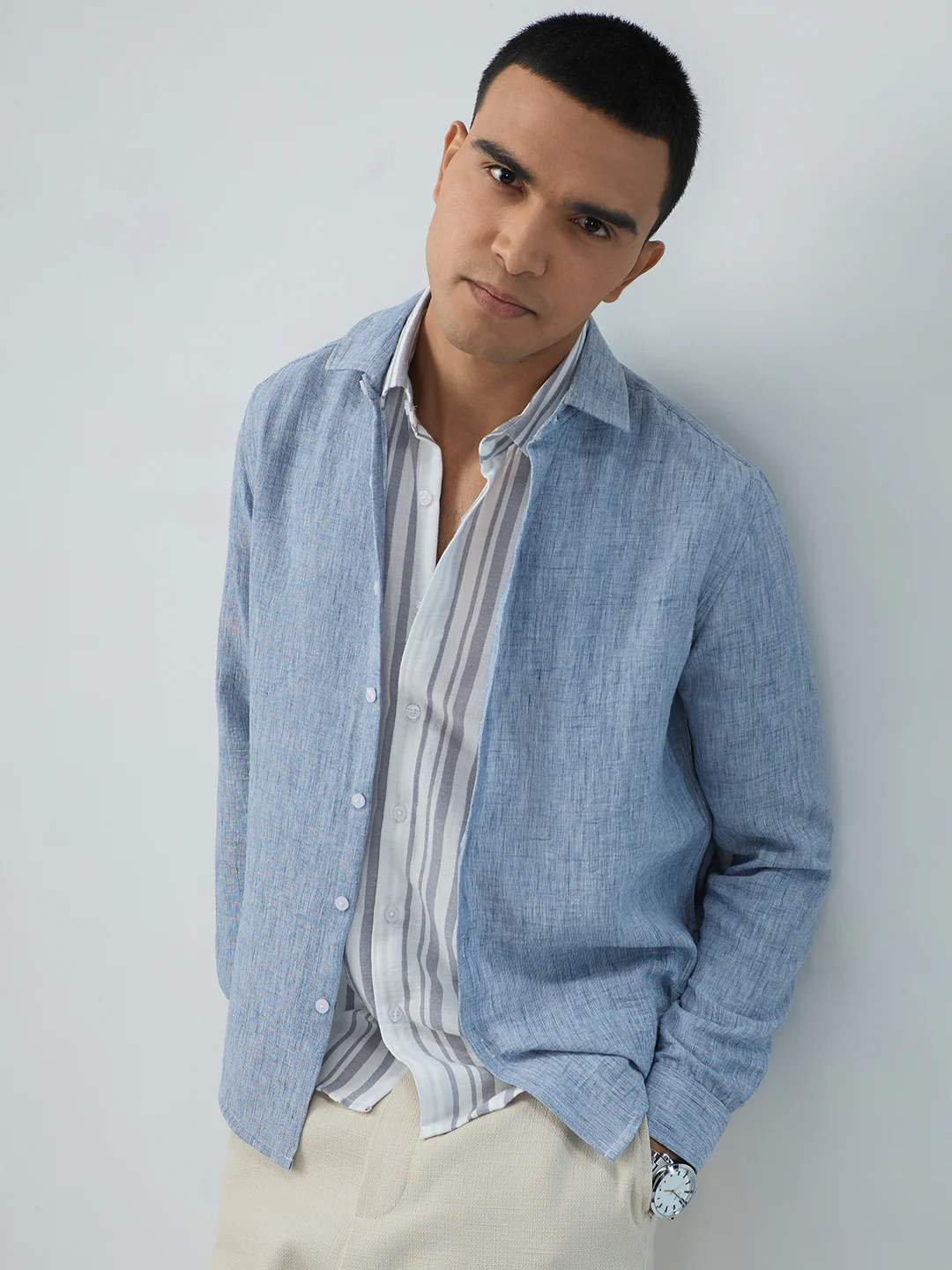 Elegant Solid Blue Shirt - Image 2
