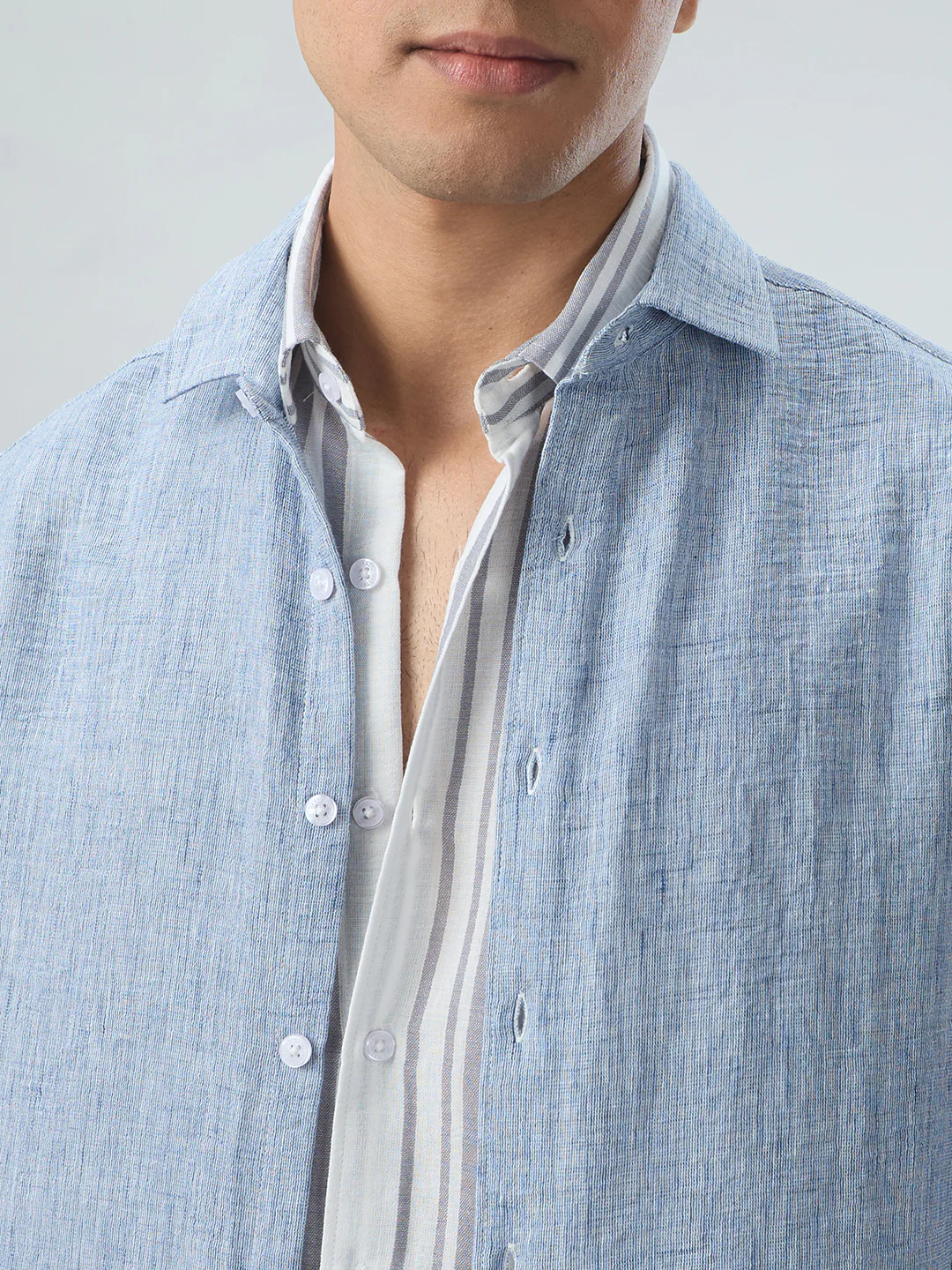 Elegant Solid Blue Shirt - Image 3