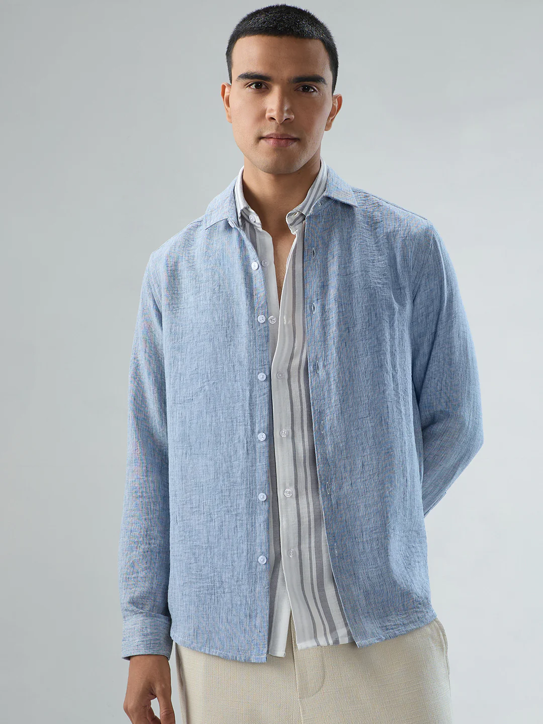 Elegant Solid Blue Shirt - Image 4