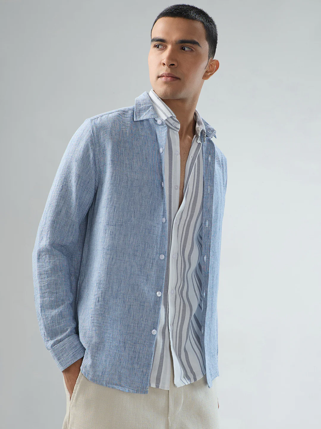 Elegant Solid Blue Shirt - Image 5