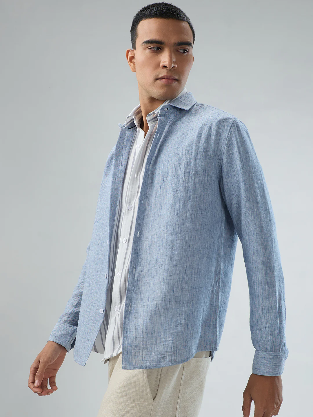 Elegant Solid Blue Shirt - Image 6
