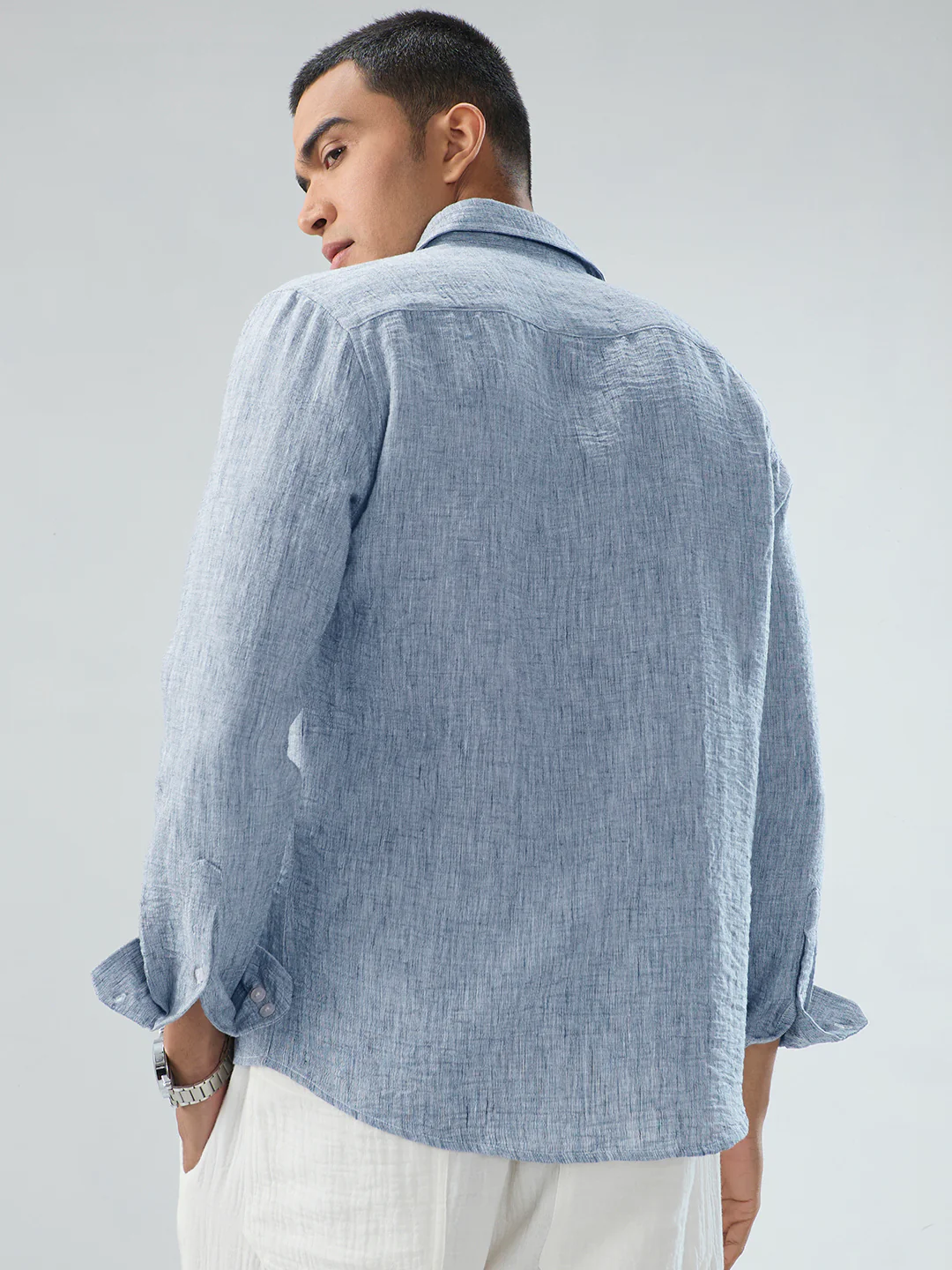 Elegant Solid Blue Shirt - Image 7