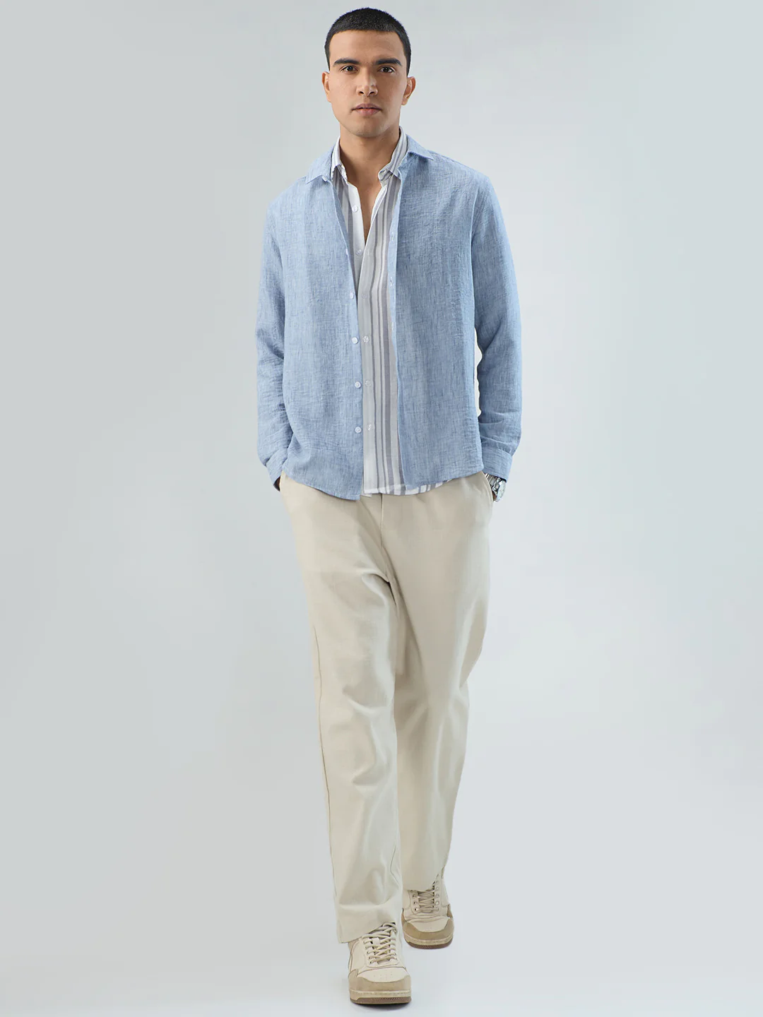 Elegant Solid Blue Shirt - Image 8