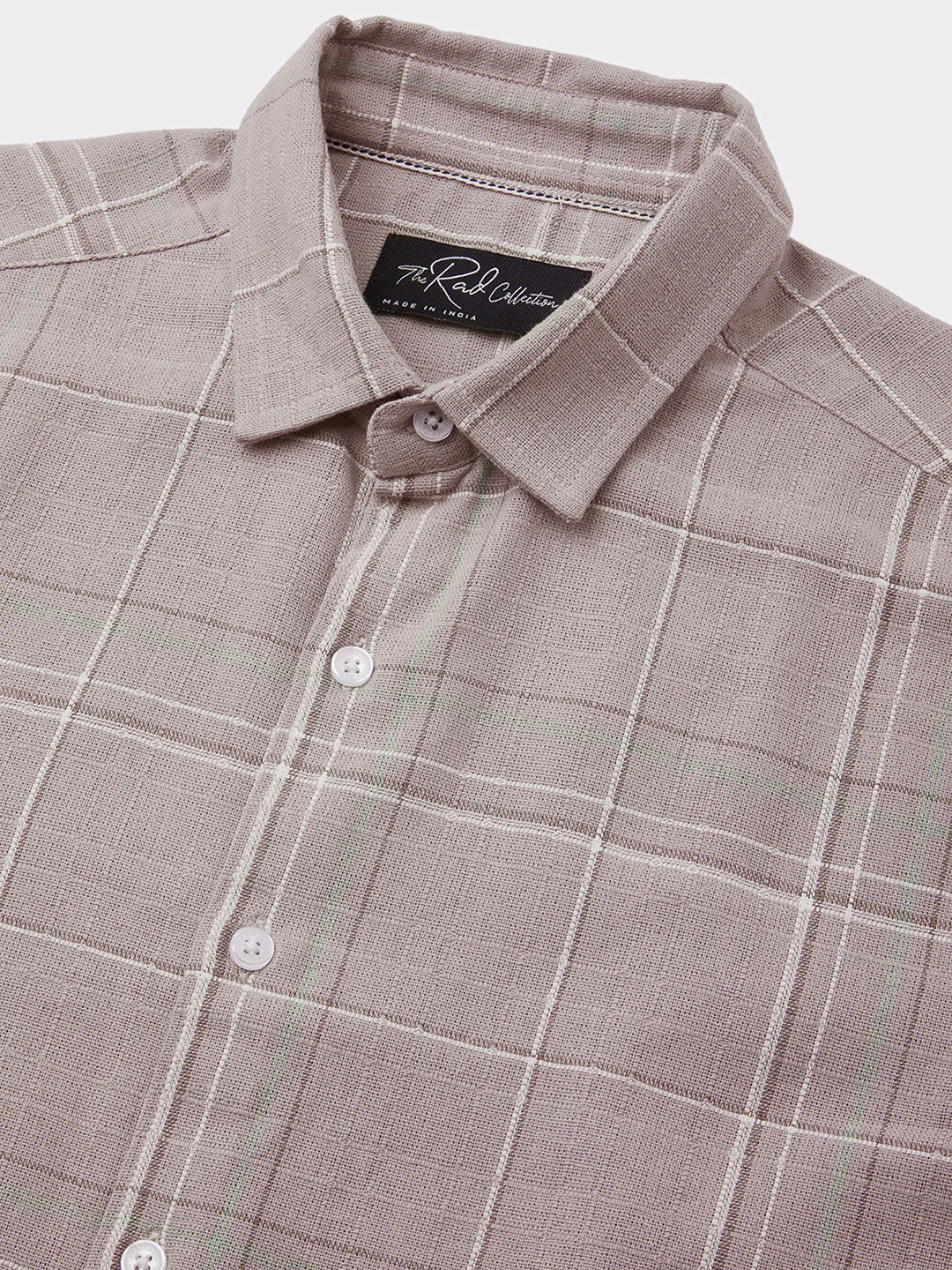 Elegant Taupe Brown Windowpane Checks Shirt - Image 3