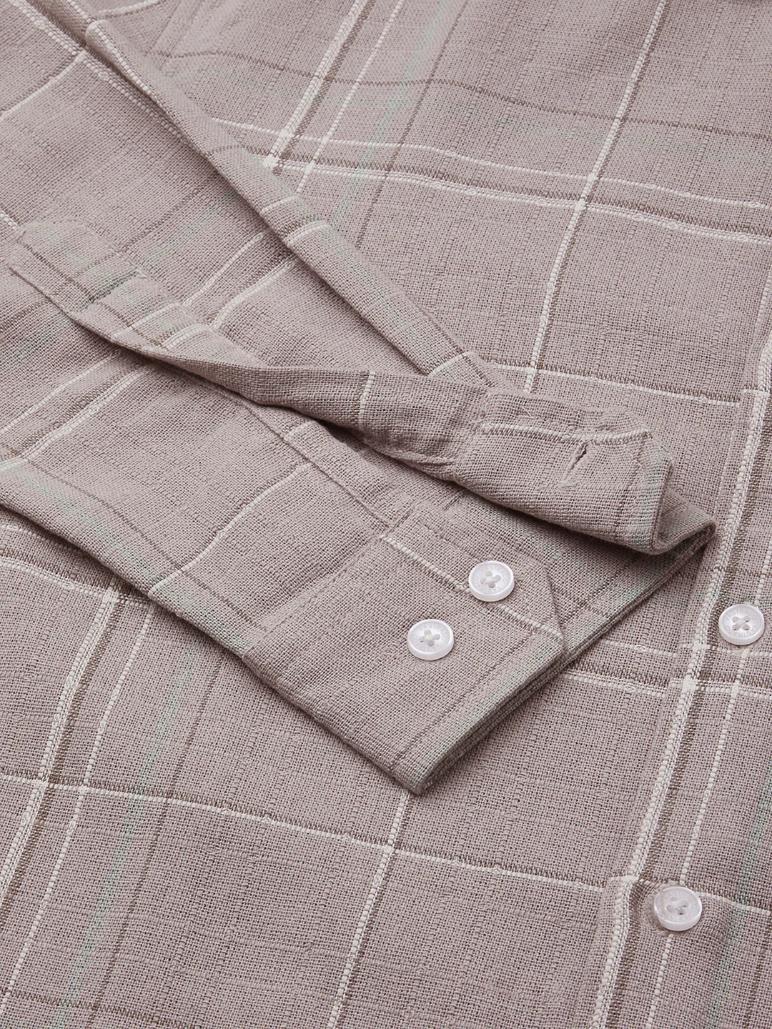 Elegant Taupe Brown Windowpane Checks Shirt - Image 8