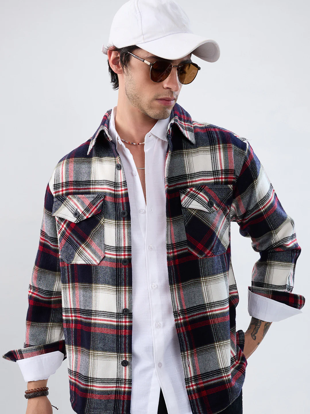 Elevated Crimson Black Winter Checks Double Pocket Flannel Shirt - Image 2