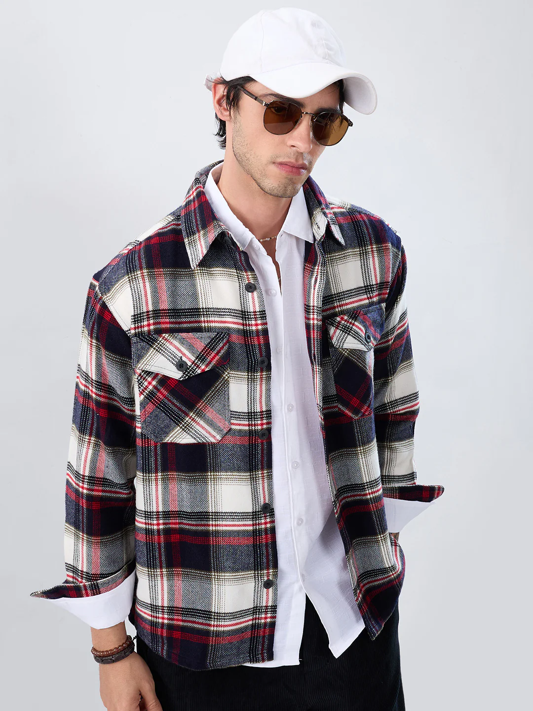 Elevated Crimson Black Winter Checks Double Pocket Flannel Shirt - Image 4