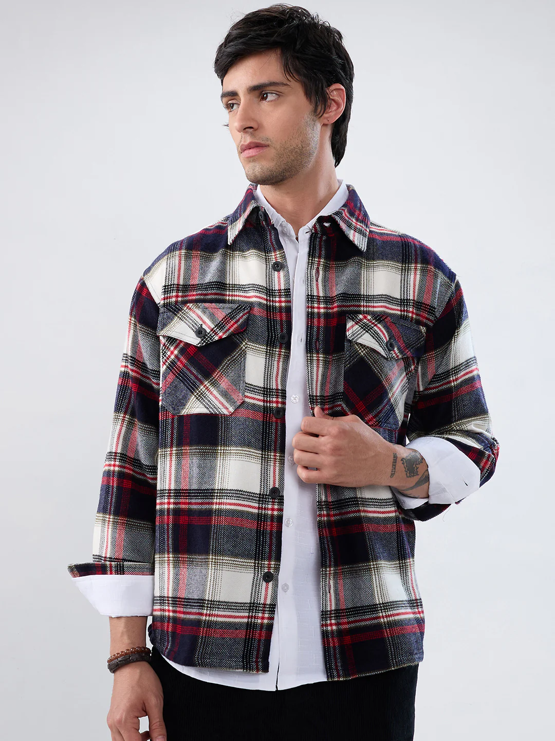 Elevated Crimson Black Winter Checks Double Pocket Flannel Shirt - Image 5