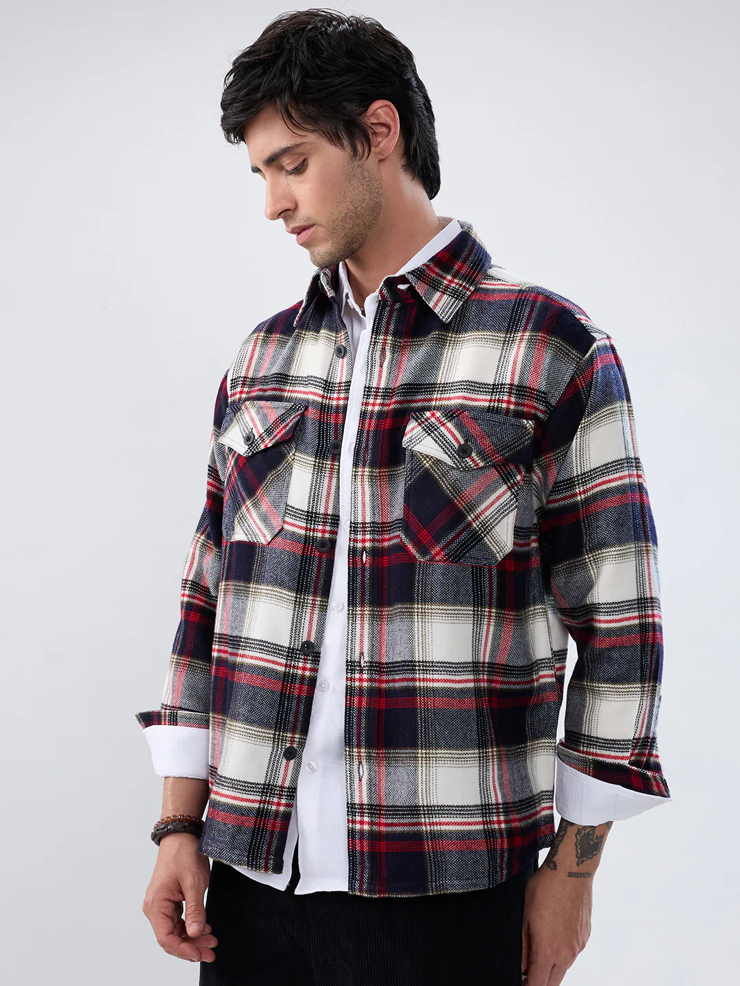 Elevated Crimson Black Winter Checks Double Pocket Flannel Shirt - Image 6