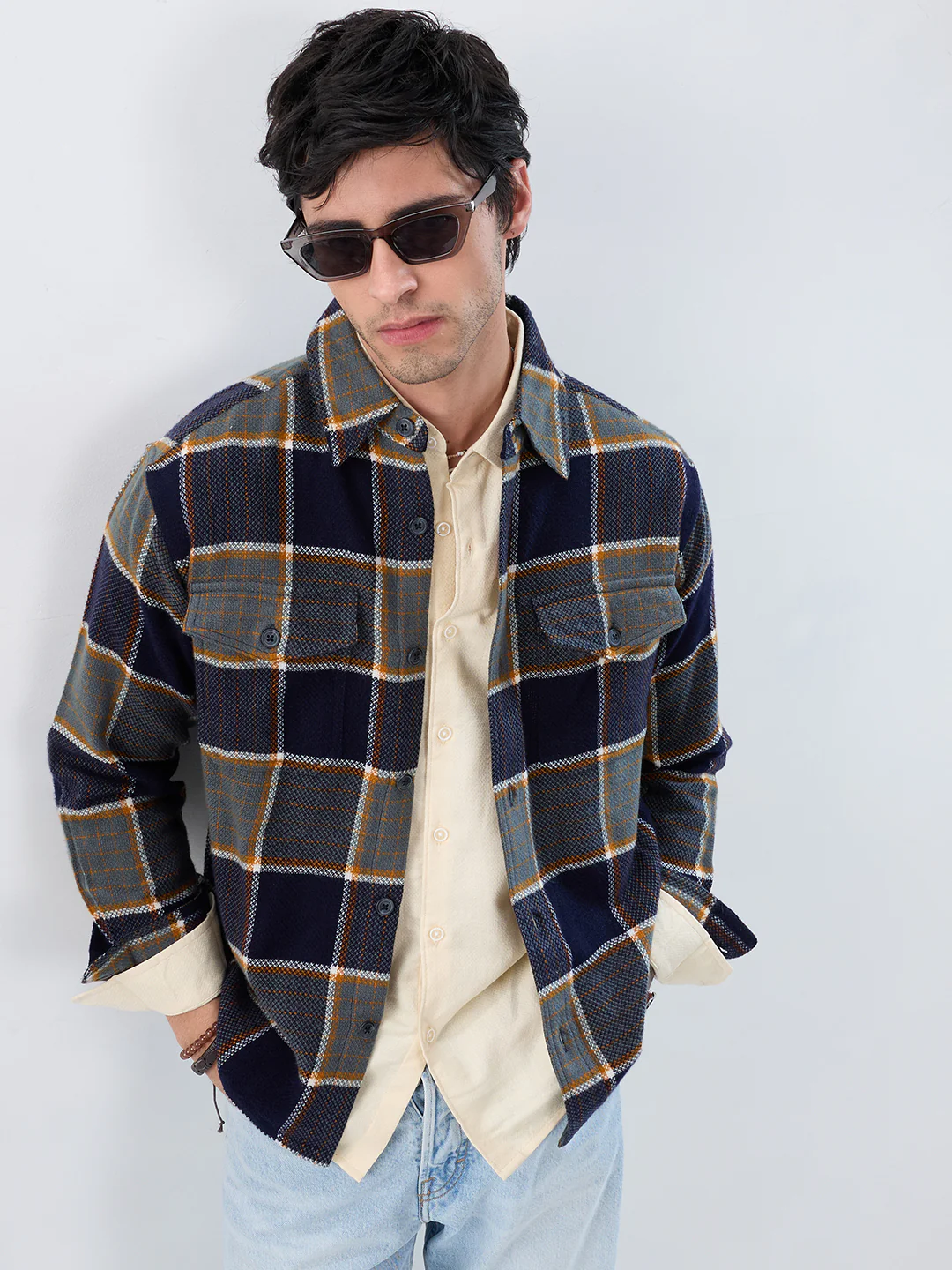 Elevated Multicolor Checks Double Pocket Flannel Shirt - Image 4