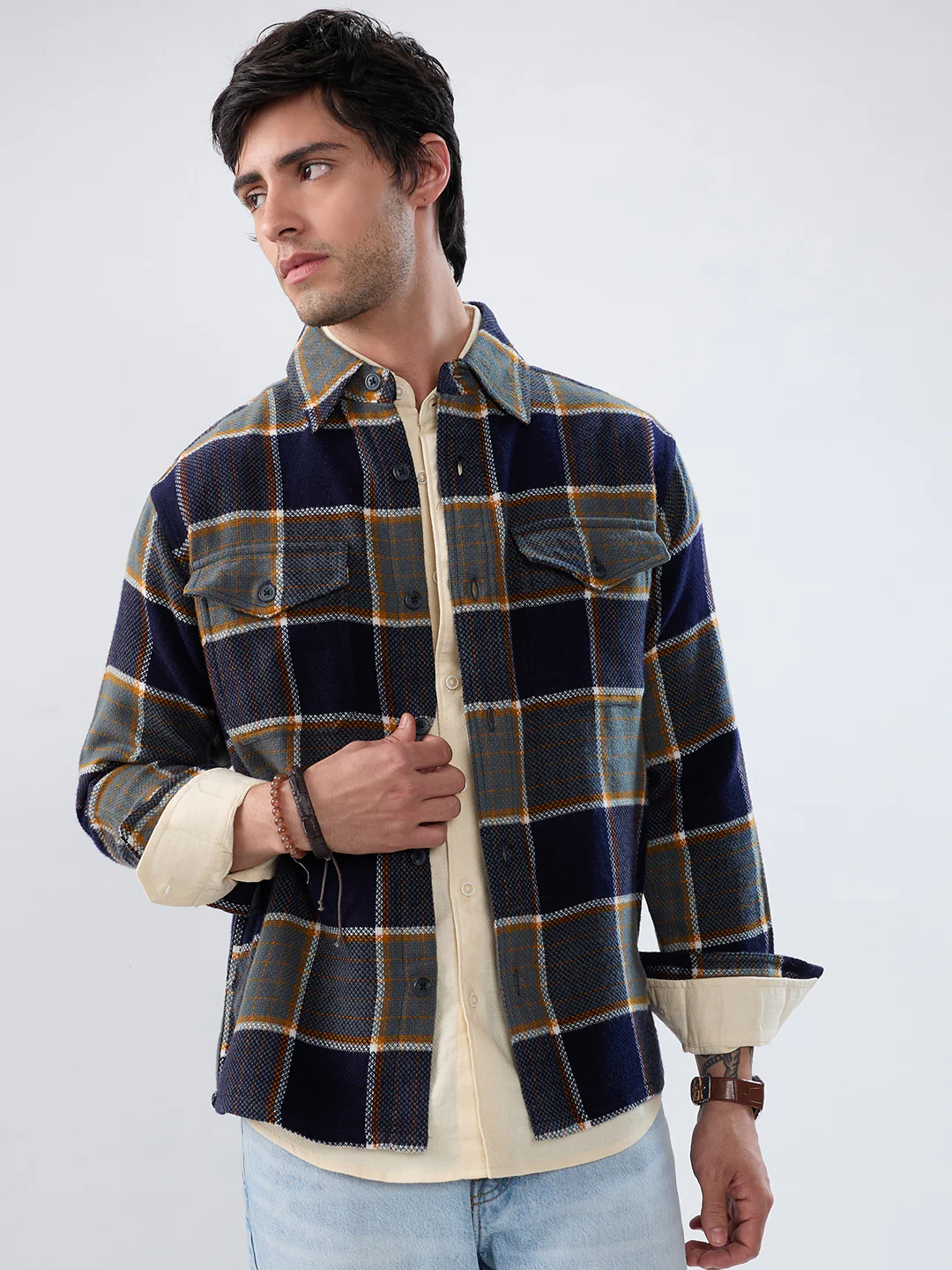 Elevated Multicolor Checks Double Pocket Flannel Shirt - Image 5