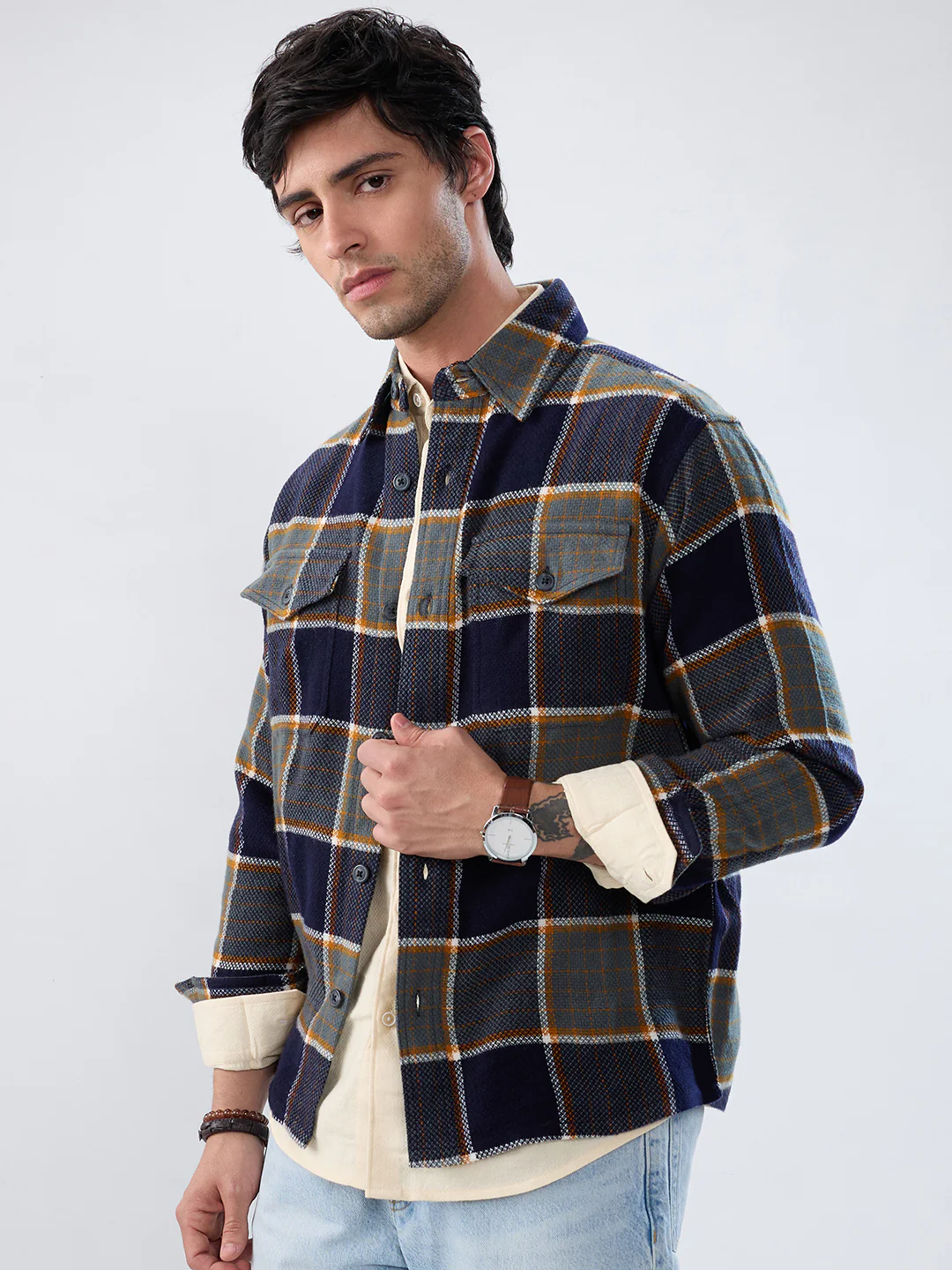 Elevated Multicolor Checks Double Pocket Flannel Shirt - Image 6