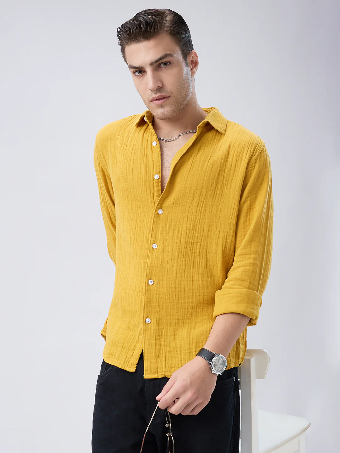 Elite Mustard Double Cloth Shirt - Image 2